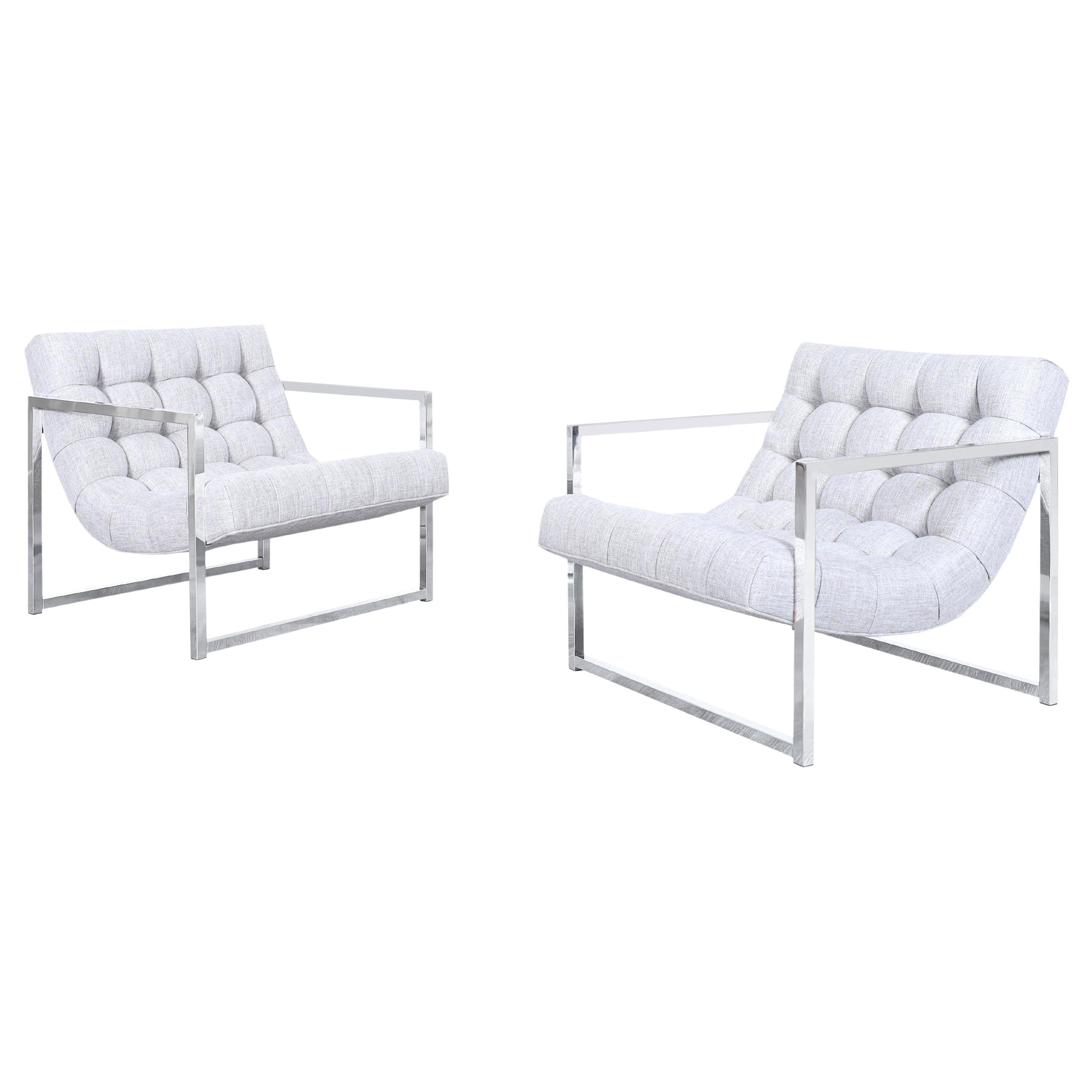 Fauteuils de salon chromés du milieu du siècle dernier attribués à Milo Baughman