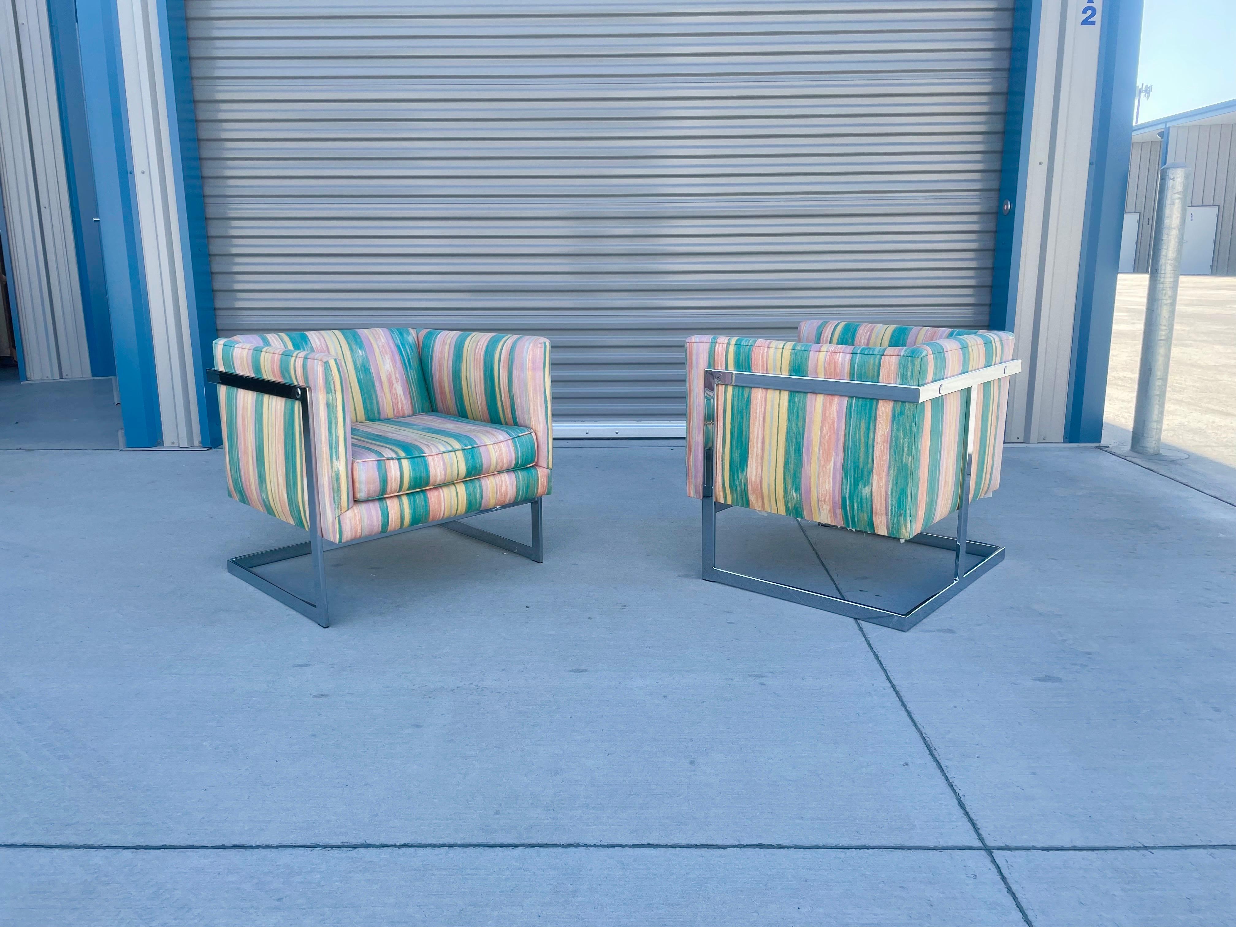 Mid-Century Modern Fauteuils de salon chromés du milieu du siècle dernier de Milo Baughman en vente