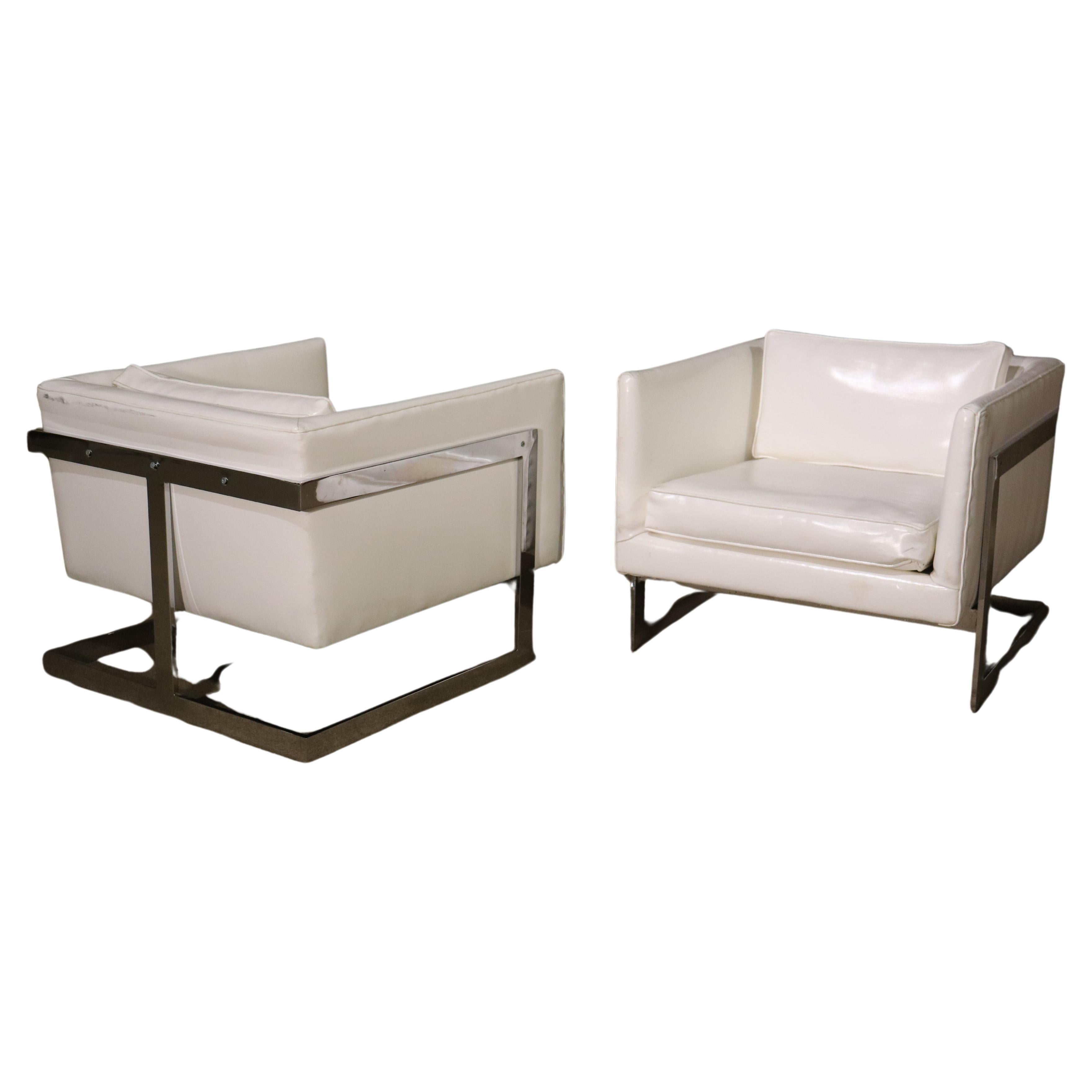 Milo Baughman Styled Mid-Century Chrome Lounge Chairs
