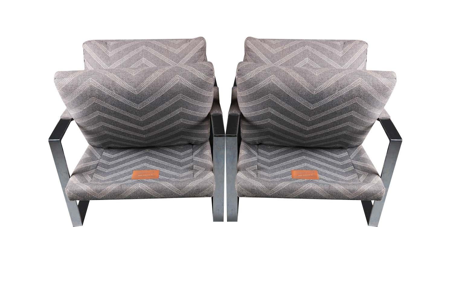Midcentury Chrome Lounge Chairs Milo Baughman Style Pair For Sale 3