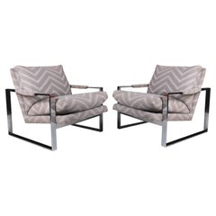 Midcentury Chrome Lounge Chairs Milo Baughman Style Pair
