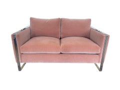 Midcentury Chrome Loveseat After Milo Baughman in Dusty Mauve Mohair