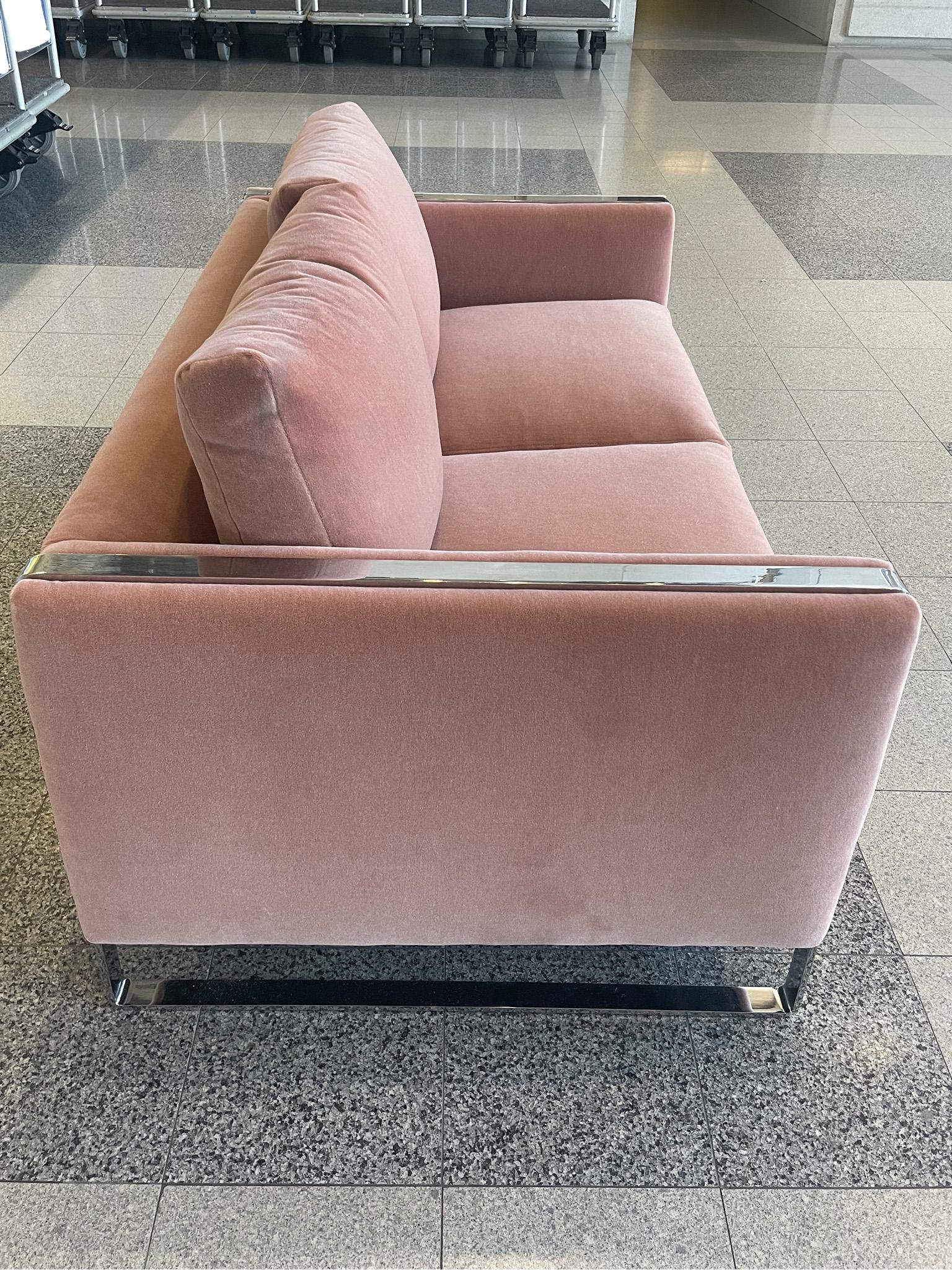 Mid-Century Modern Midcentury Chrome Loveseat After Milo Baughman in Dusty Mauve Mohair For Sale