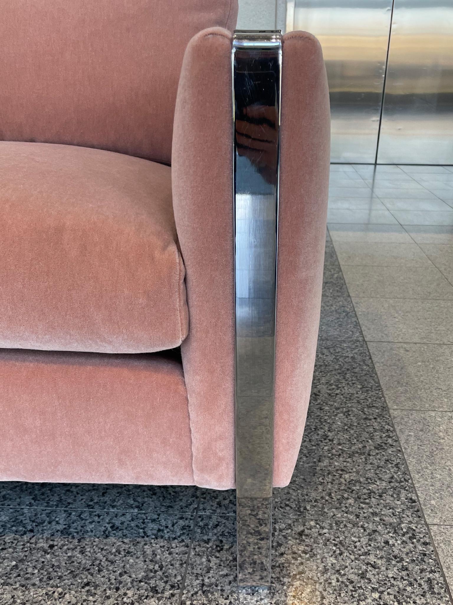 Mid-20th Century Midcentury Chrome Loveseat After Milo Baughman in Dusty Mauve Mohair For Sale