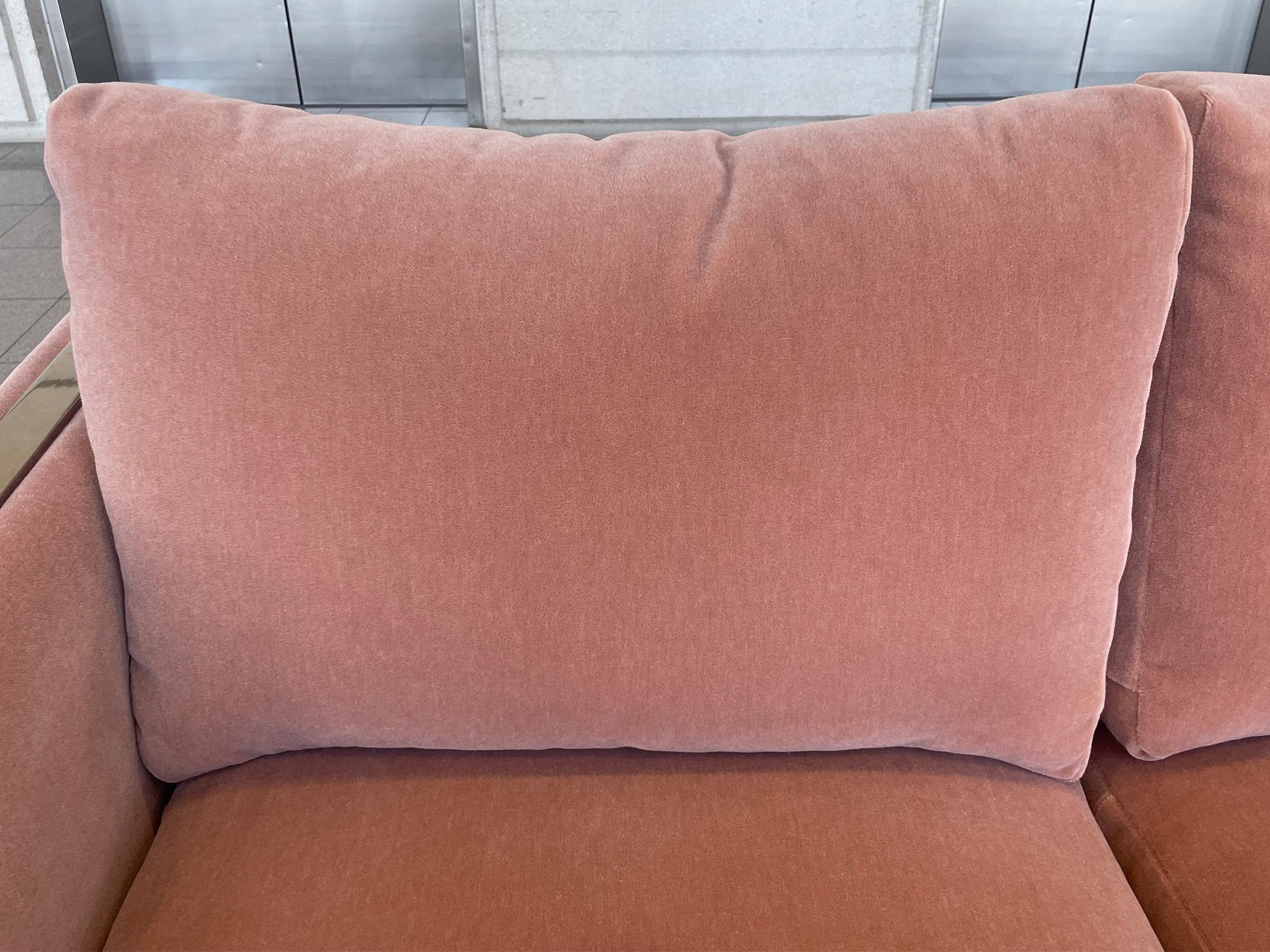 Midcentury Chrome Loveseat After Milo Baughman in Dusty Mauve Mohair For Sale 2