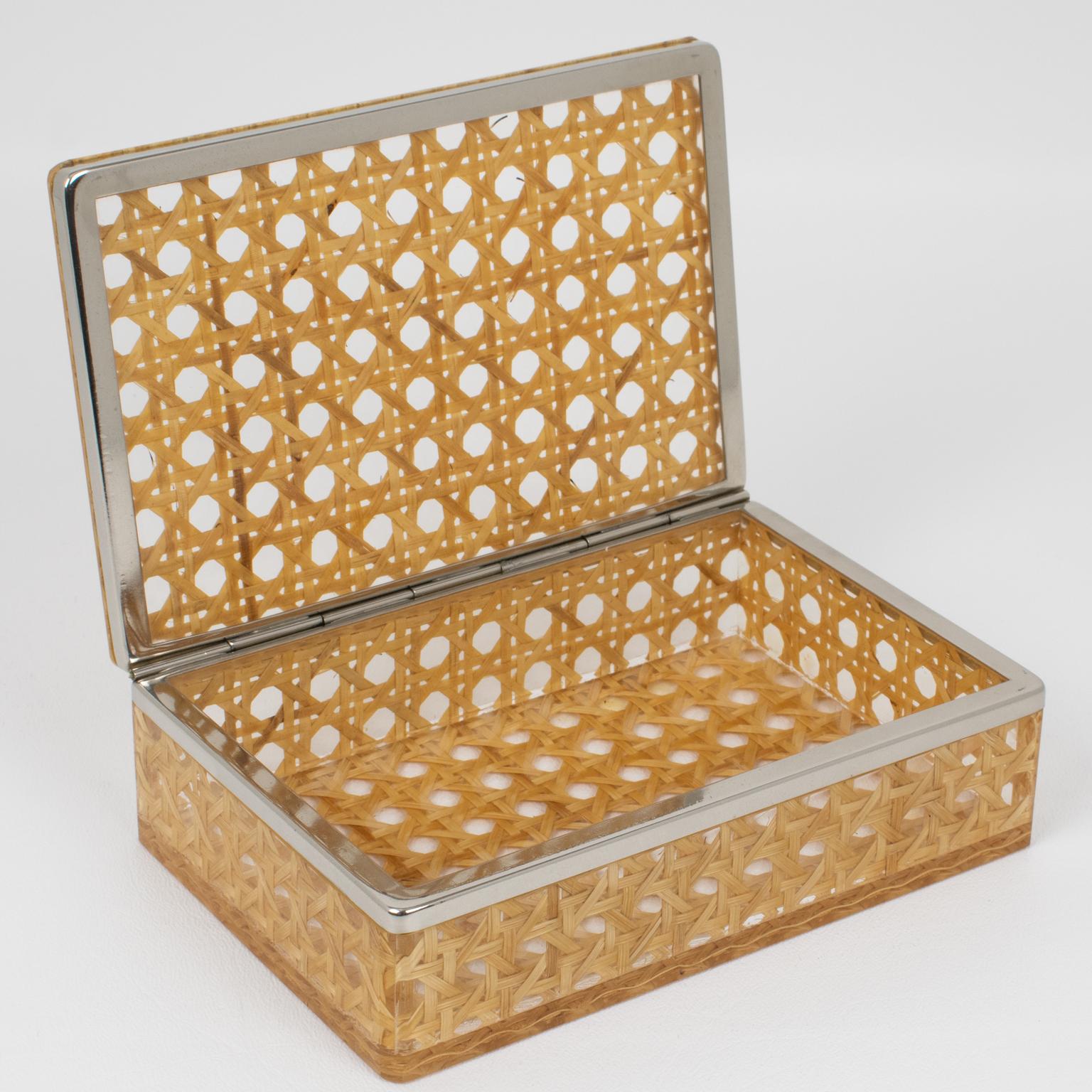 Mid-Century Modern Mid Century Chrome, Lucite and Rattan Hinged Box, Italy 1970s
