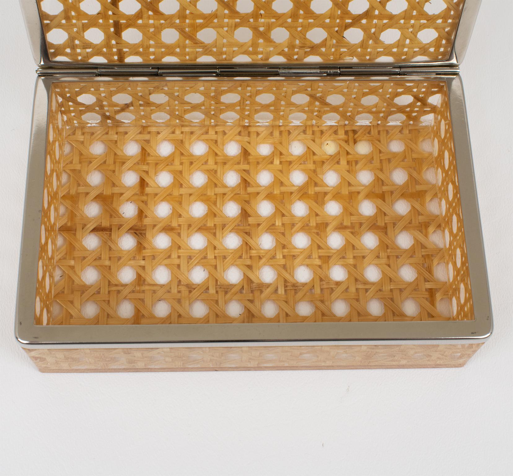 Mid Century Chrome, Lucite and Rattan Hinged Box, Italy 1970s 1