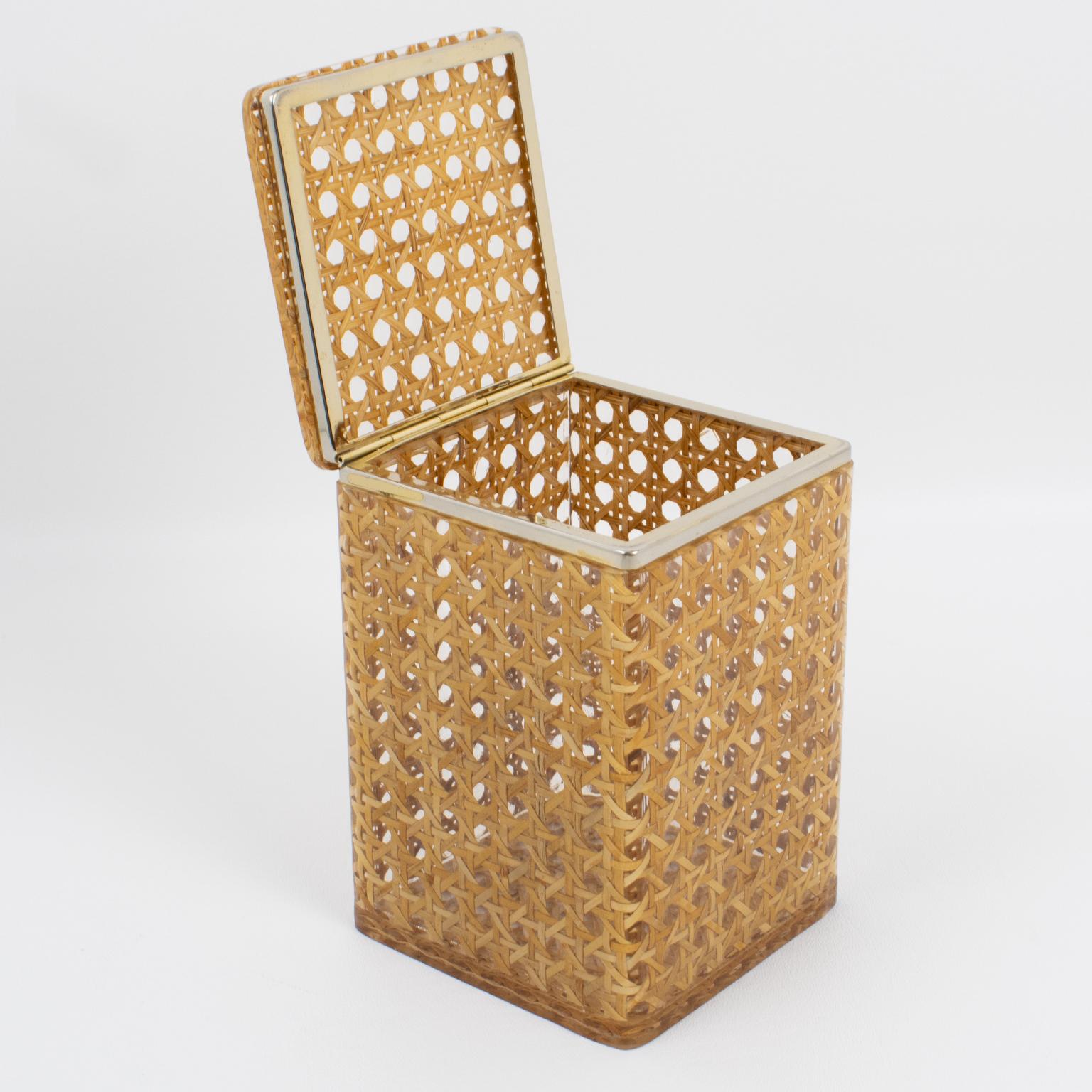 Mid-Century Modern Mid Century Chrome, Lucite and Rattan Tall Box, Italy 1970s For Sale