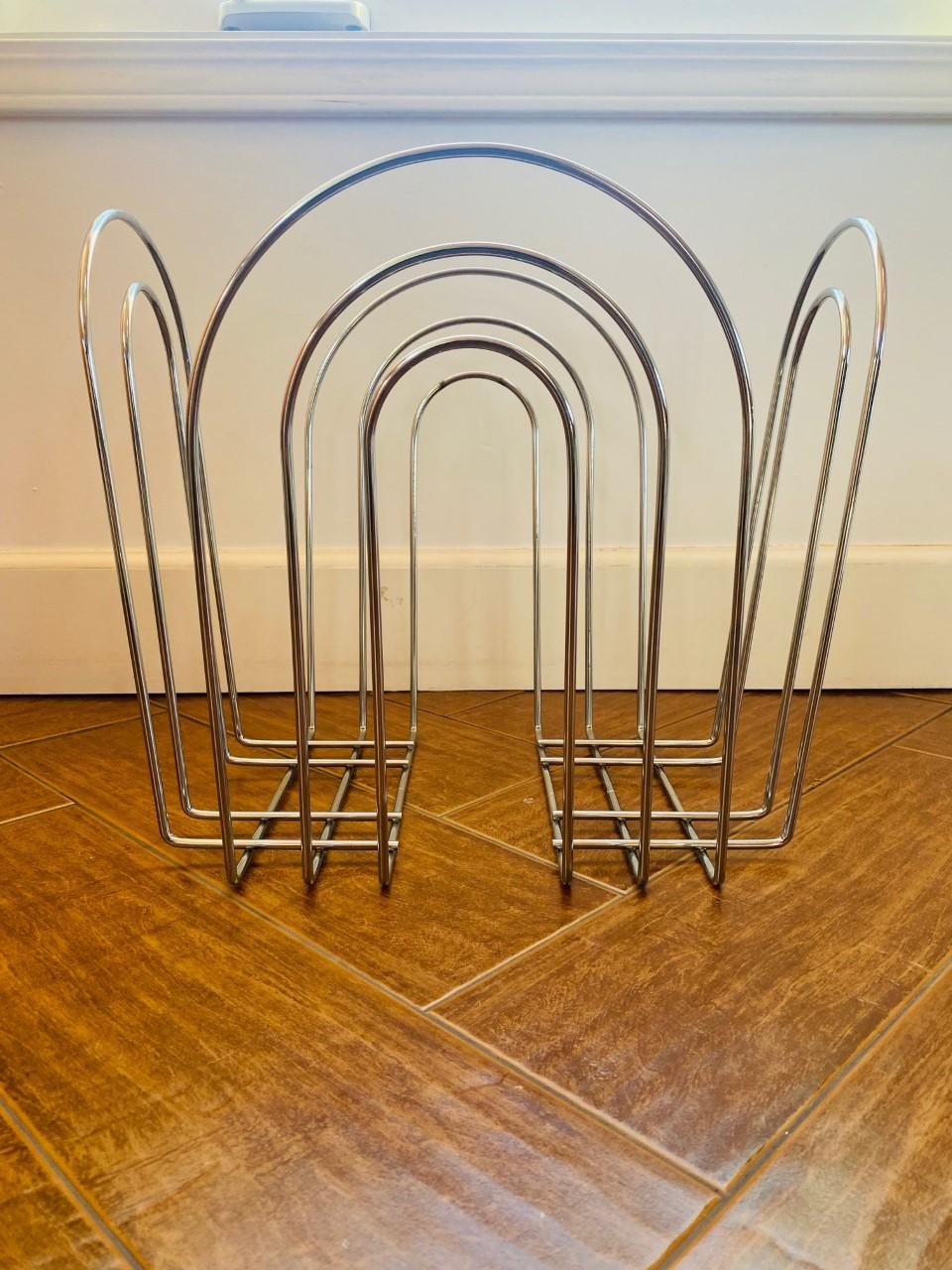 Mid-Century Modern Mid-Century Chrome Magazine Rack in the style of Willi Glaeser for TMP For Sale