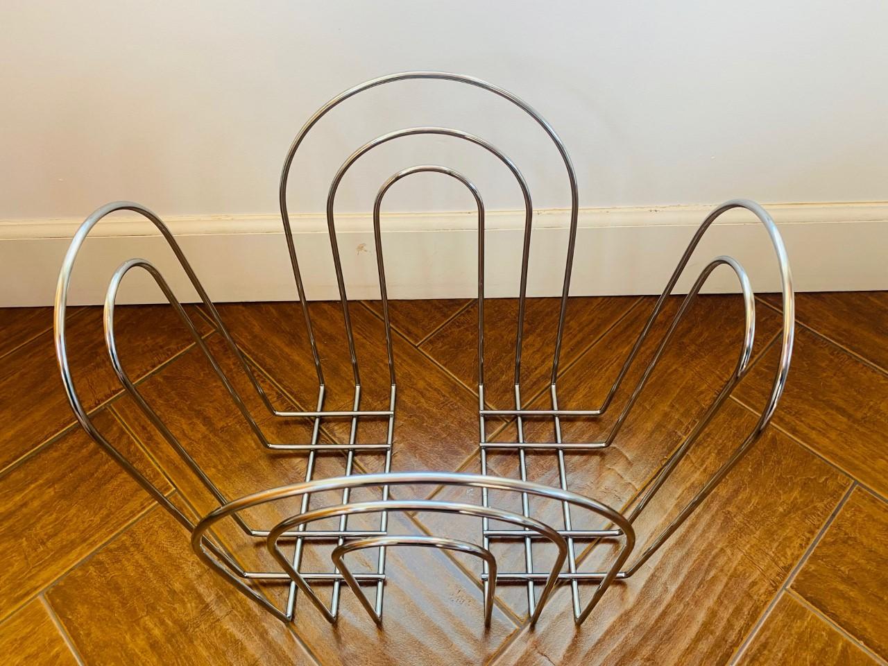 American Mid-Century Chrome Magazine Rack in the style of Willi Glaeser for TMP For Sale