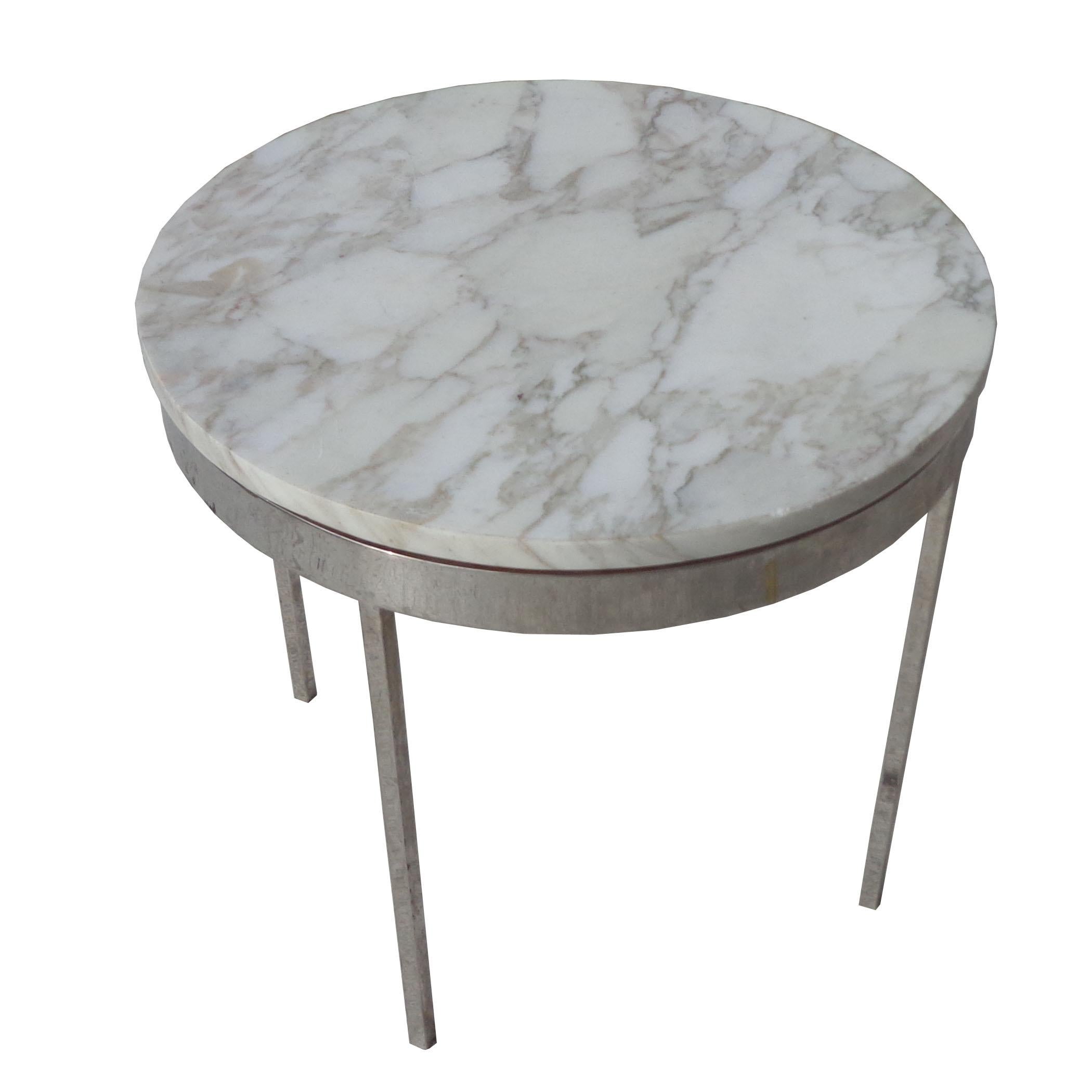 North American Mid Century Chrome Marble Side Table in the Style of Nico Zographos For Sale