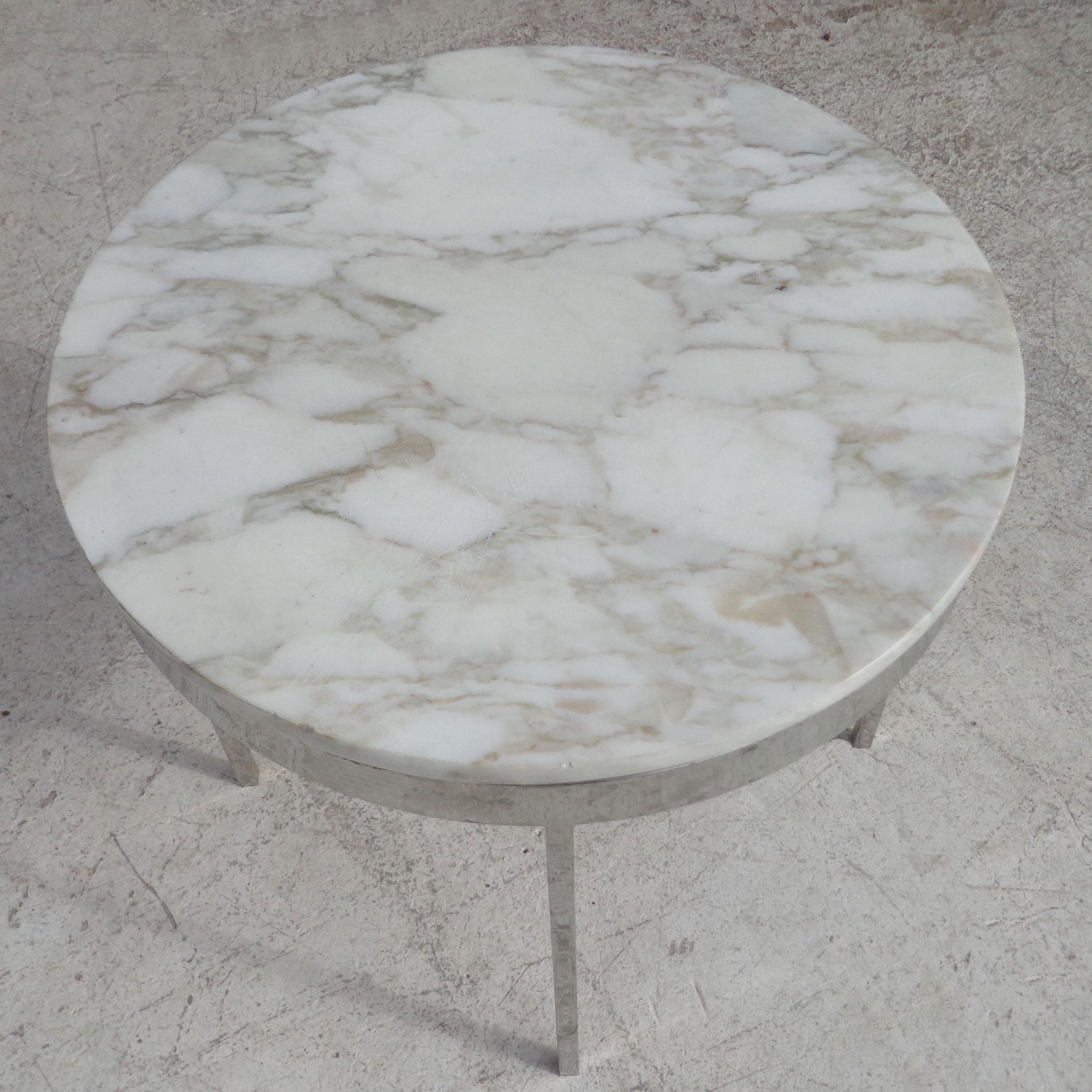 Late 20th Century Mid Century Chrome Marble Side Table in the Style of Nico Zographos For Sale