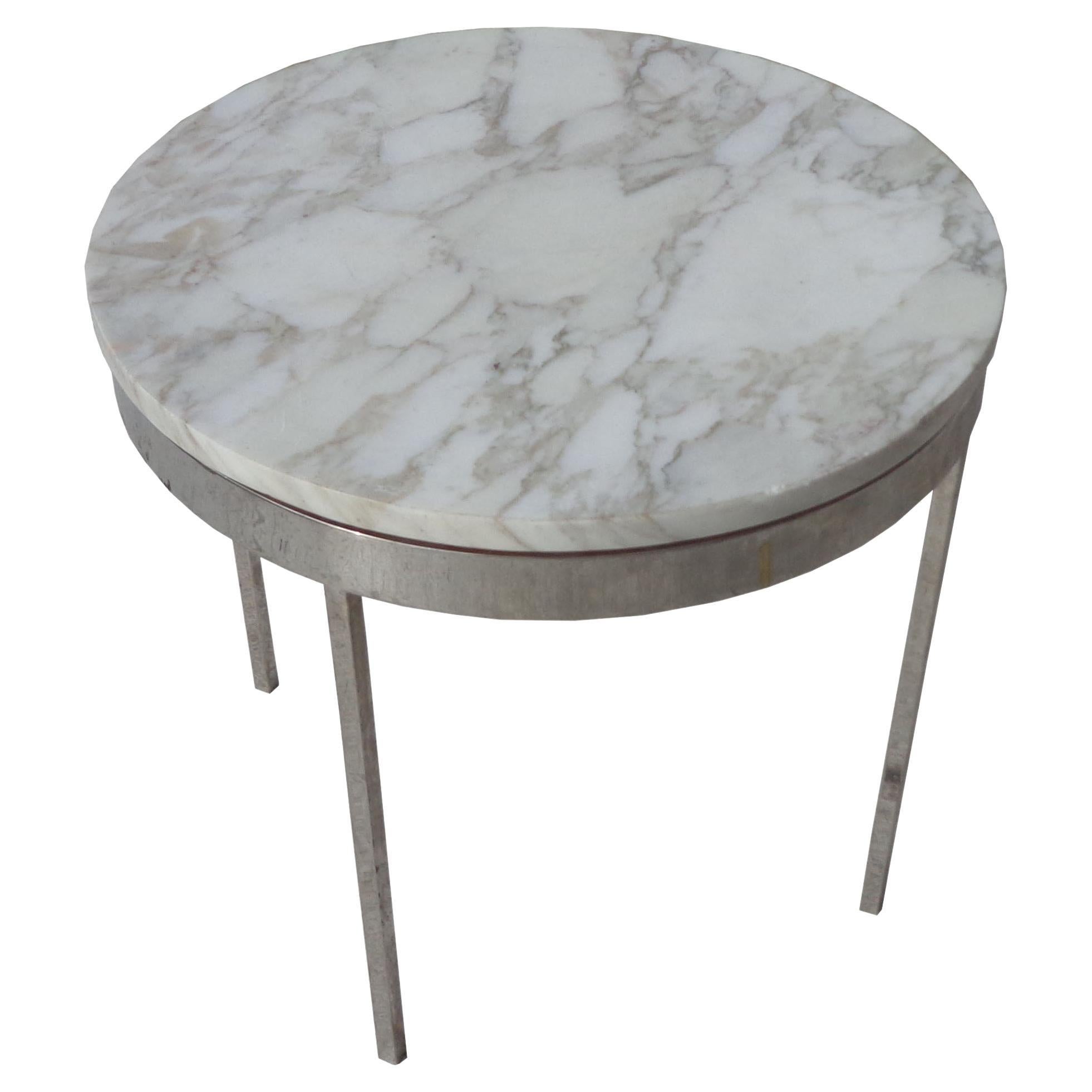 Mid Century Chrome Marble Side Table in the Style of Nico Zographos For Sale