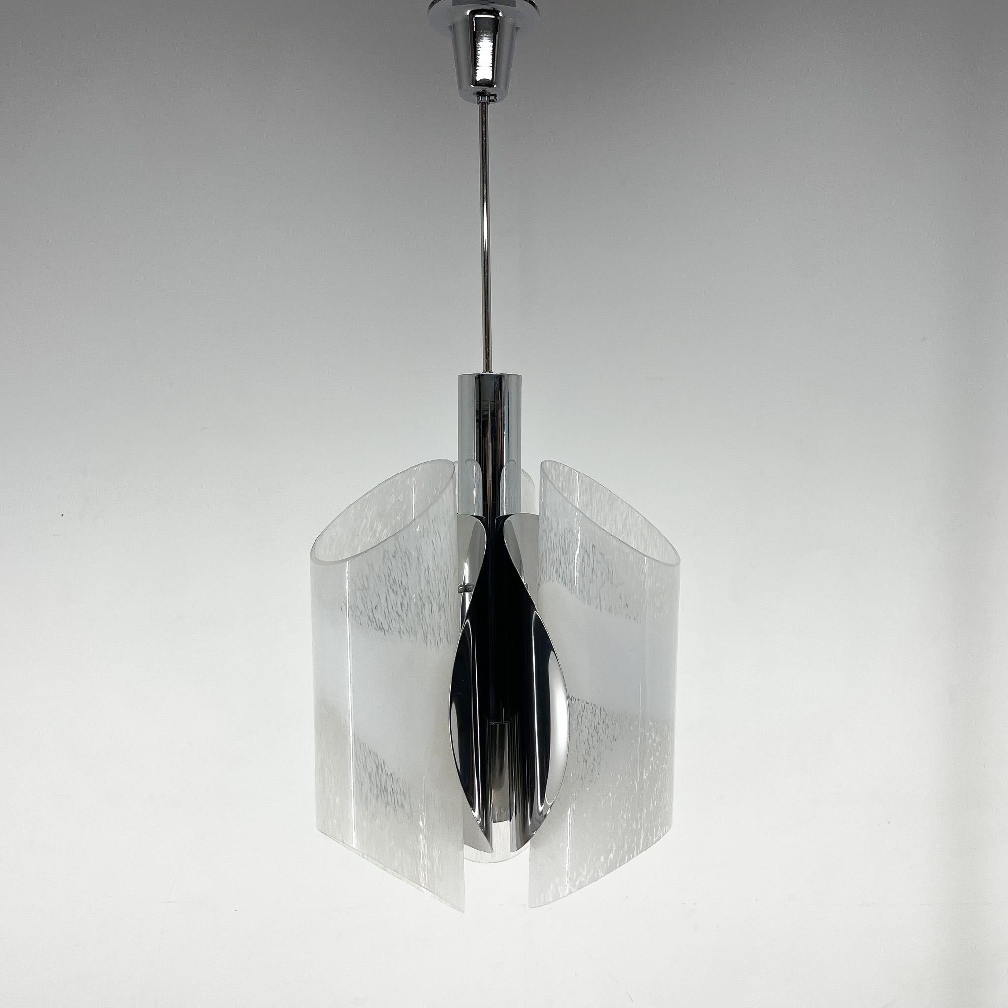Mid-Century Modern Mid-century Chrome & Murano Glass Chandelier, Italy For Sale