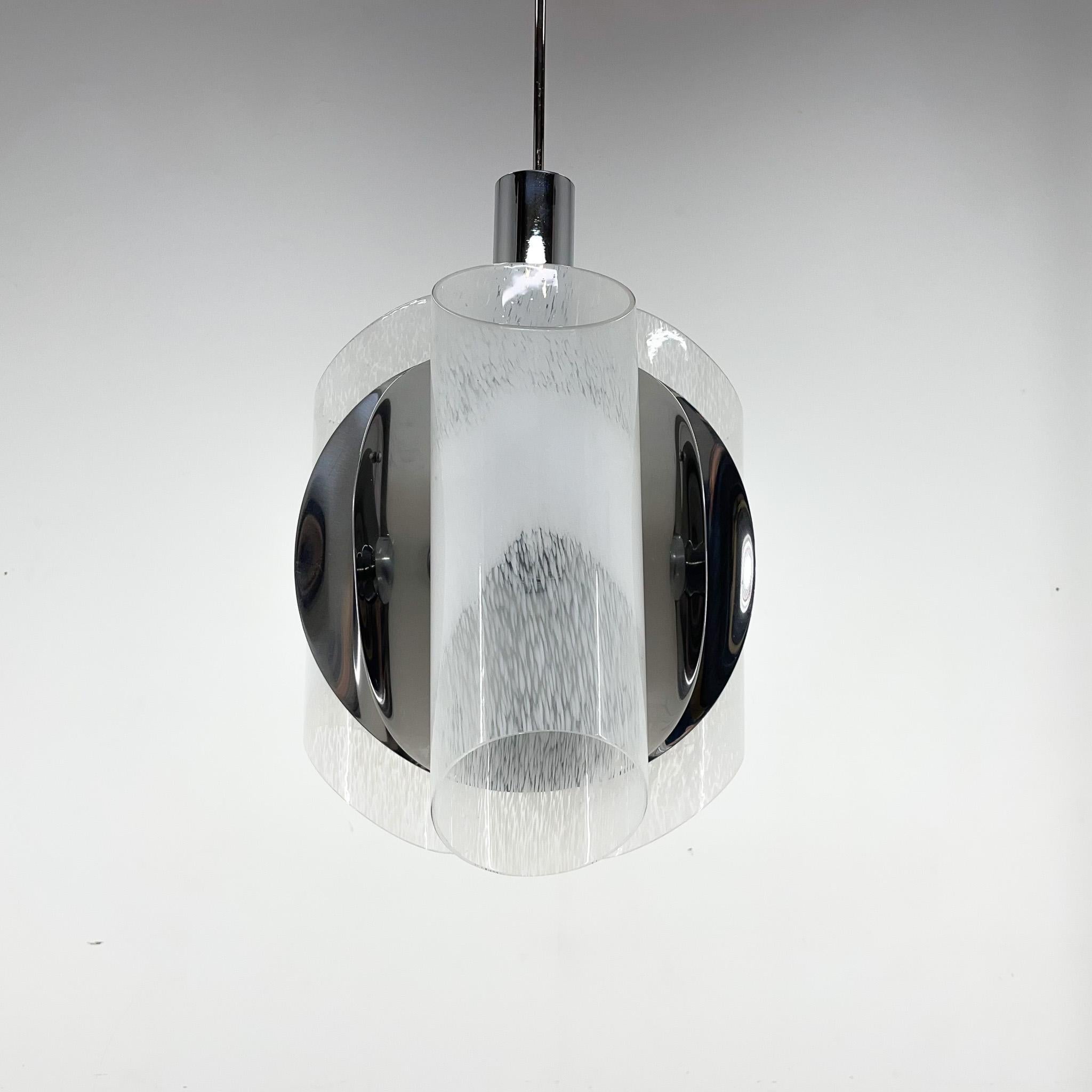 Mid-century Chrome & Murano Glass Chandelier, Italy For Sale 3