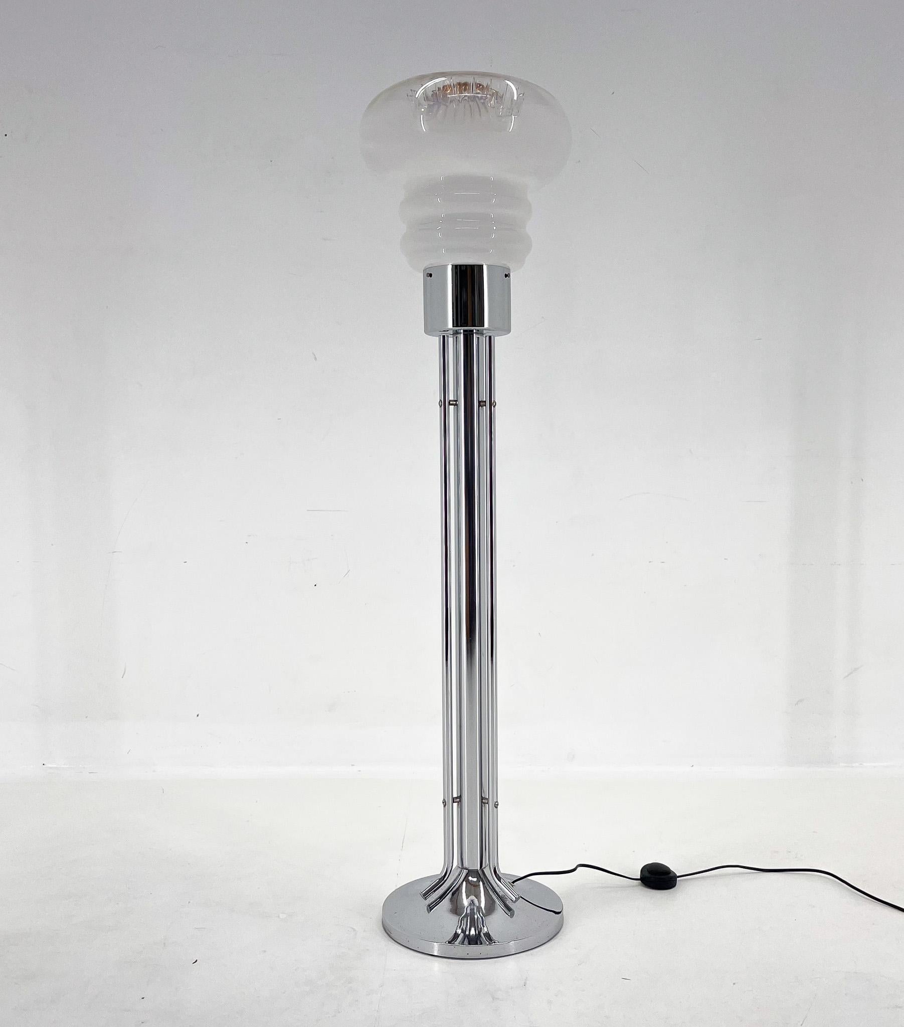 20th Century Mid-Century Chrome & Murano Glass Floor Lamp, Italy, 1970's For Sale