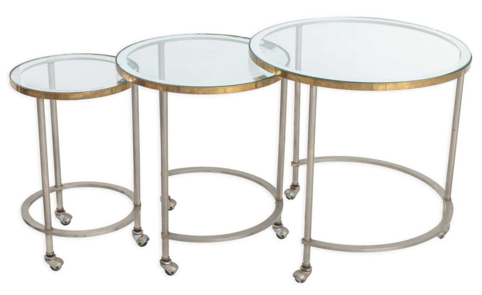 Glass Mid Century Chrome Nesting Tables, 3 For Sale