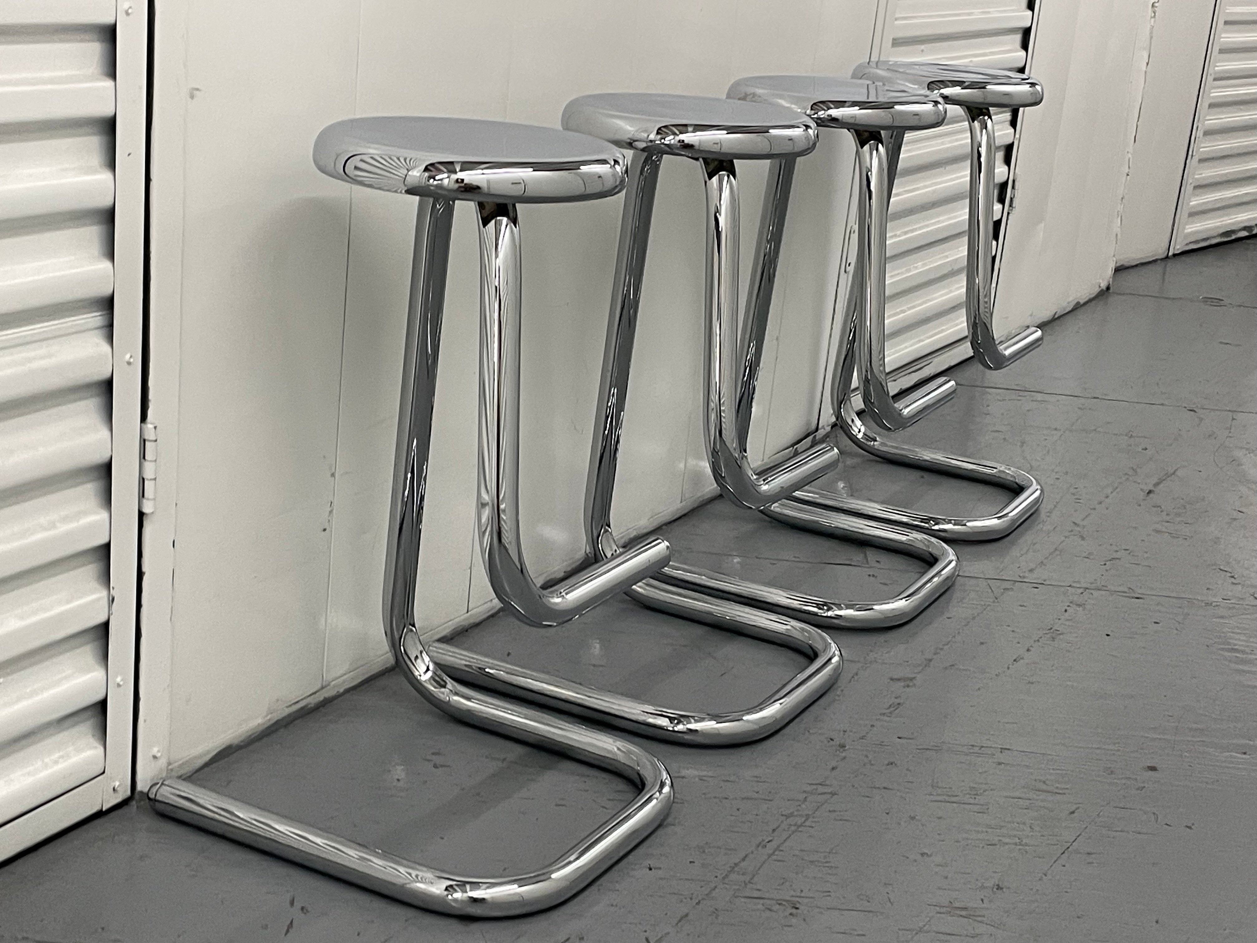 Mid-Century Modern Mid Century Chrome Paperclip Bar Stools by Kinetics – Set of 4 For Sale