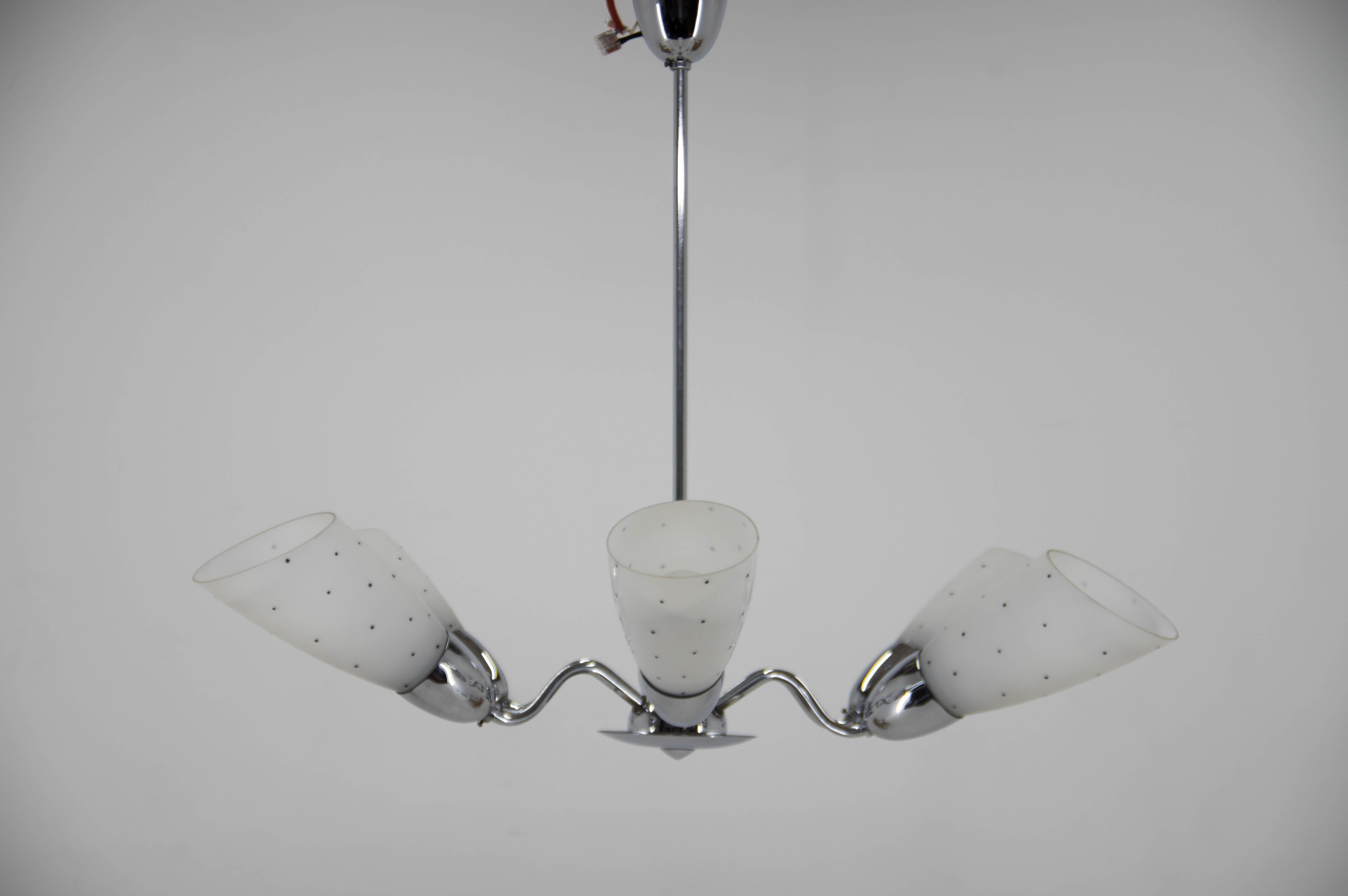 Mid-Century Chrome-Plated 6 Flamming Chandelier by Instala Decin, 1950s For Sale 3