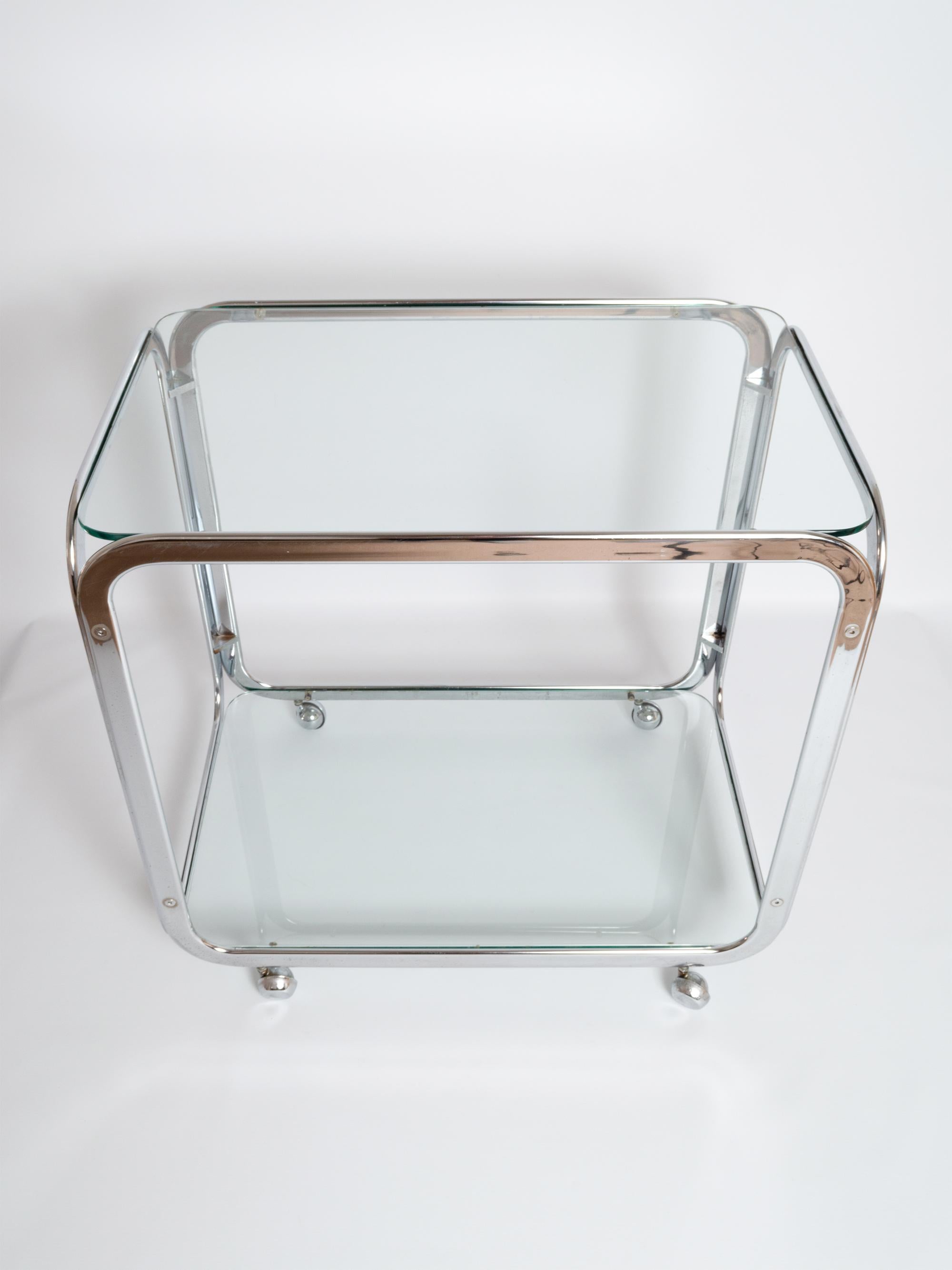 Midcentury Chrome-Plated Bar Cart Drinks Trolley, Italy, circa 1970 In Good Condition In London, GB