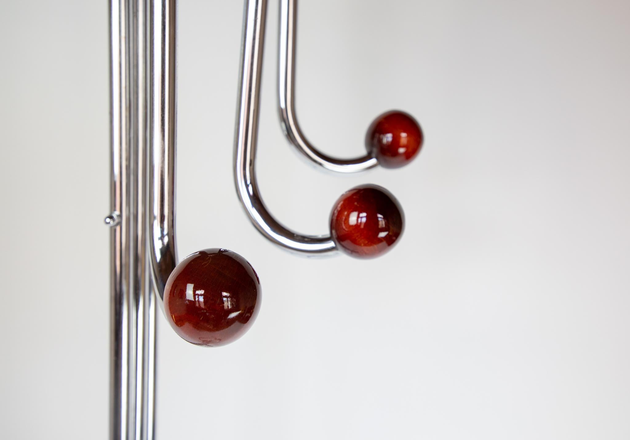 Polished Space Age XL Coat Rack, Chrome Plated, Wooden Spheres, Italy, 1970s