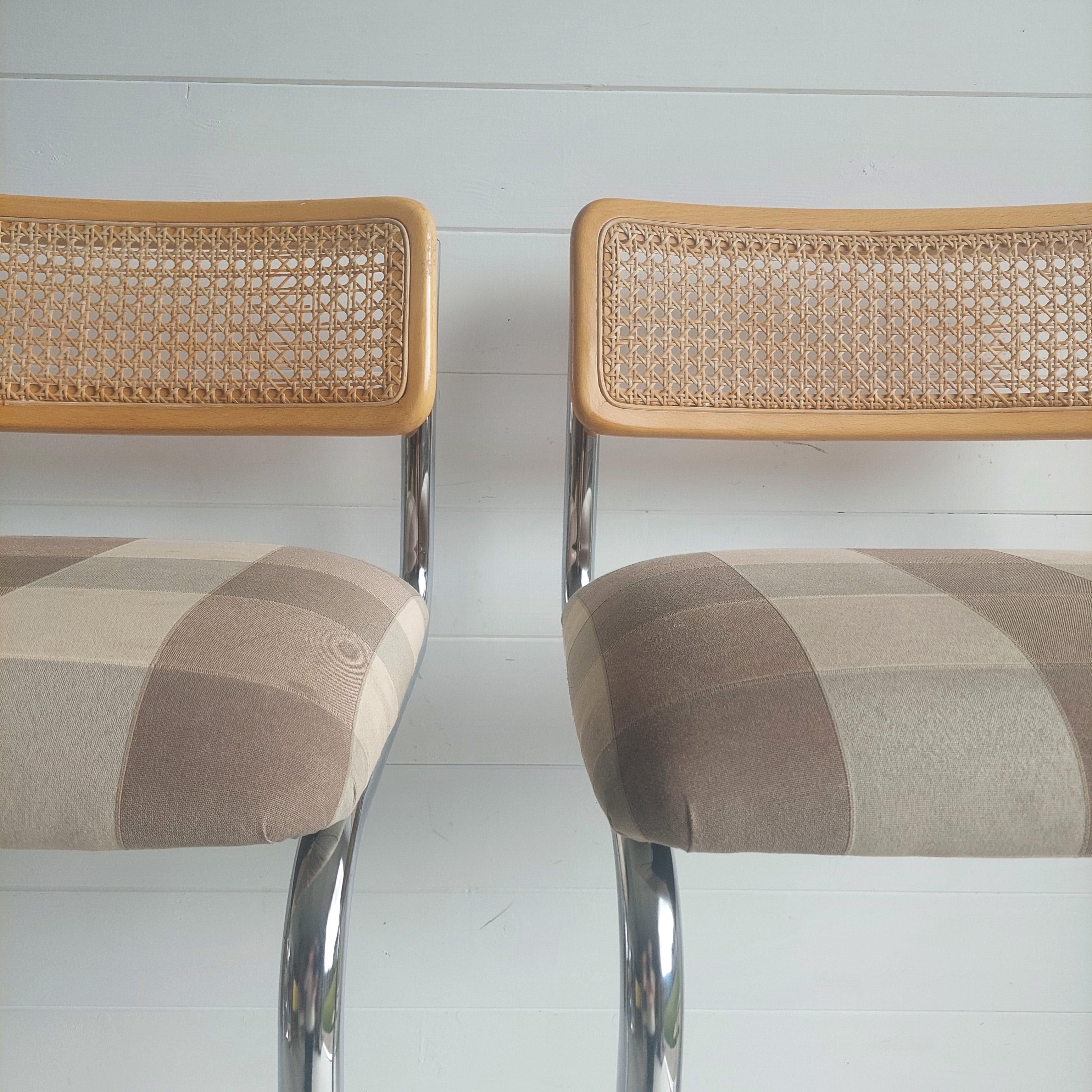 Bauhaus Mid Century Chrome Rattan Marcel Breuer Cesca Style S32 High Bar Stools, 70/80s