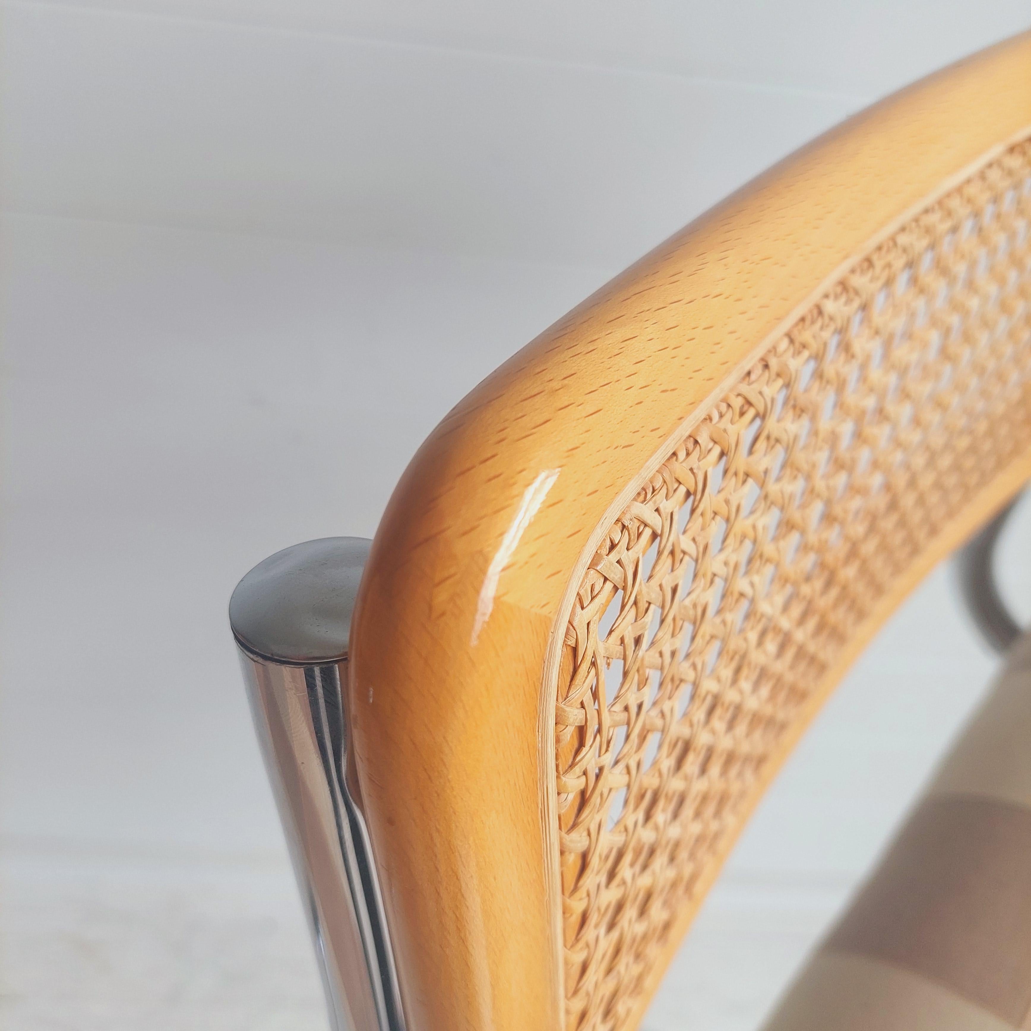 Mid Century Chrome Rattan Marcel Breuer Cesca Style S32 High Bar Stools, 70/80s In Good Condition In Leamington Spa, GB