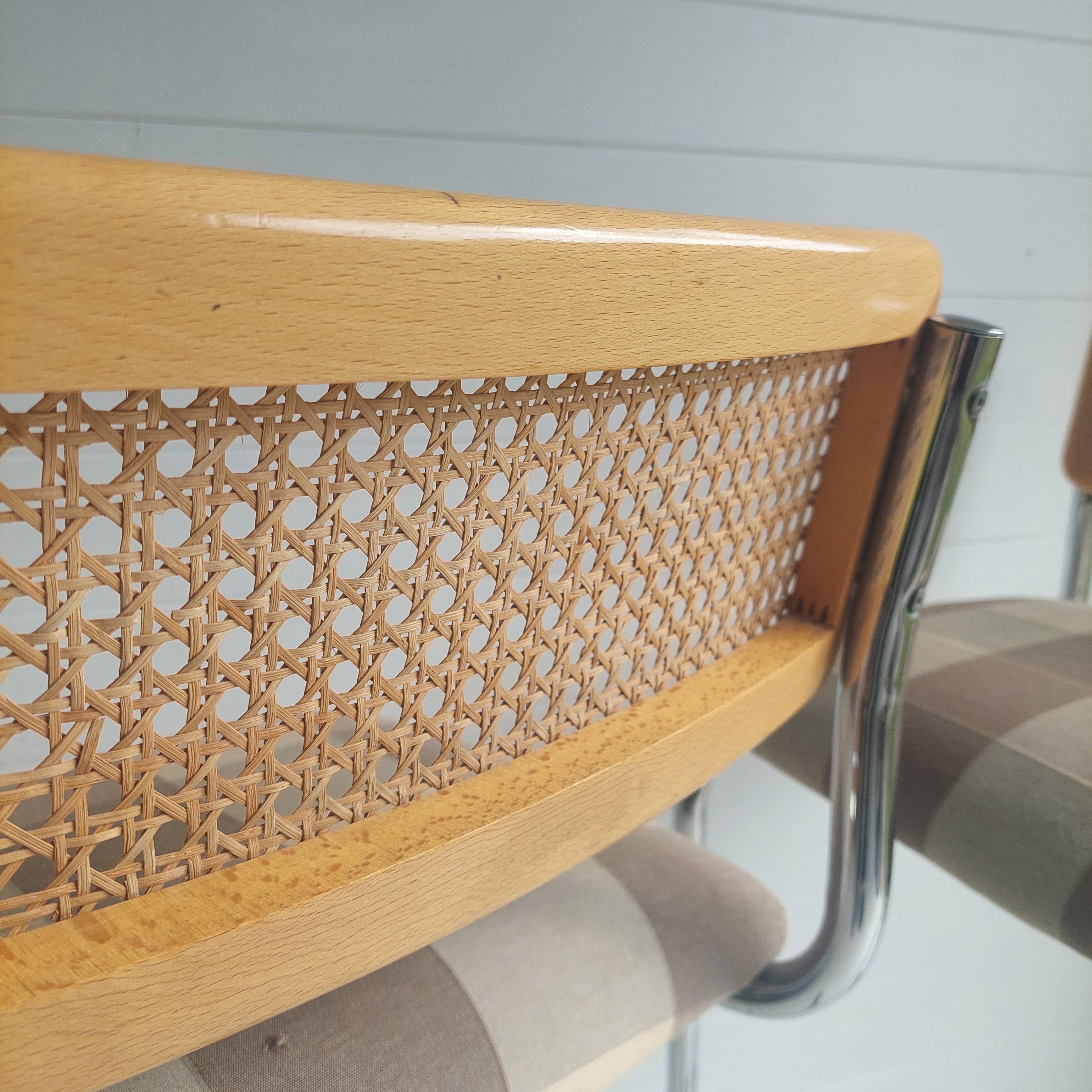 Mid Century Chrome Rattan Marcel Breuer Cesca Style S32 High Bar Stools, 70/80s 2