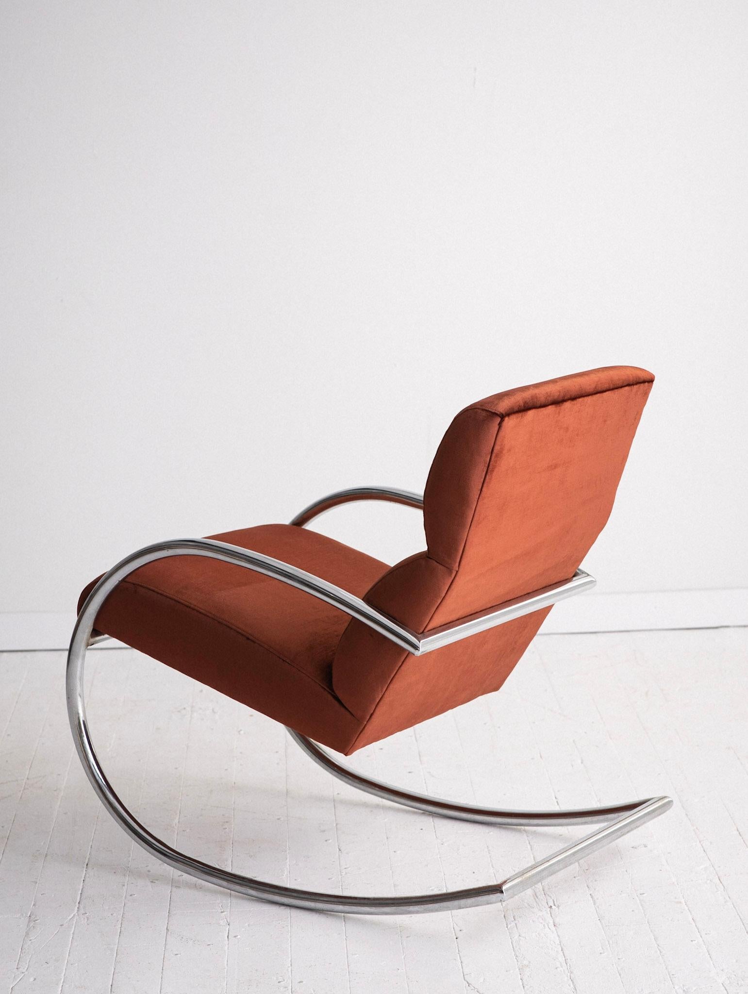 Mid Century Chrome Rocking Chair in Rust Velvet at 1stDibs | rust ...