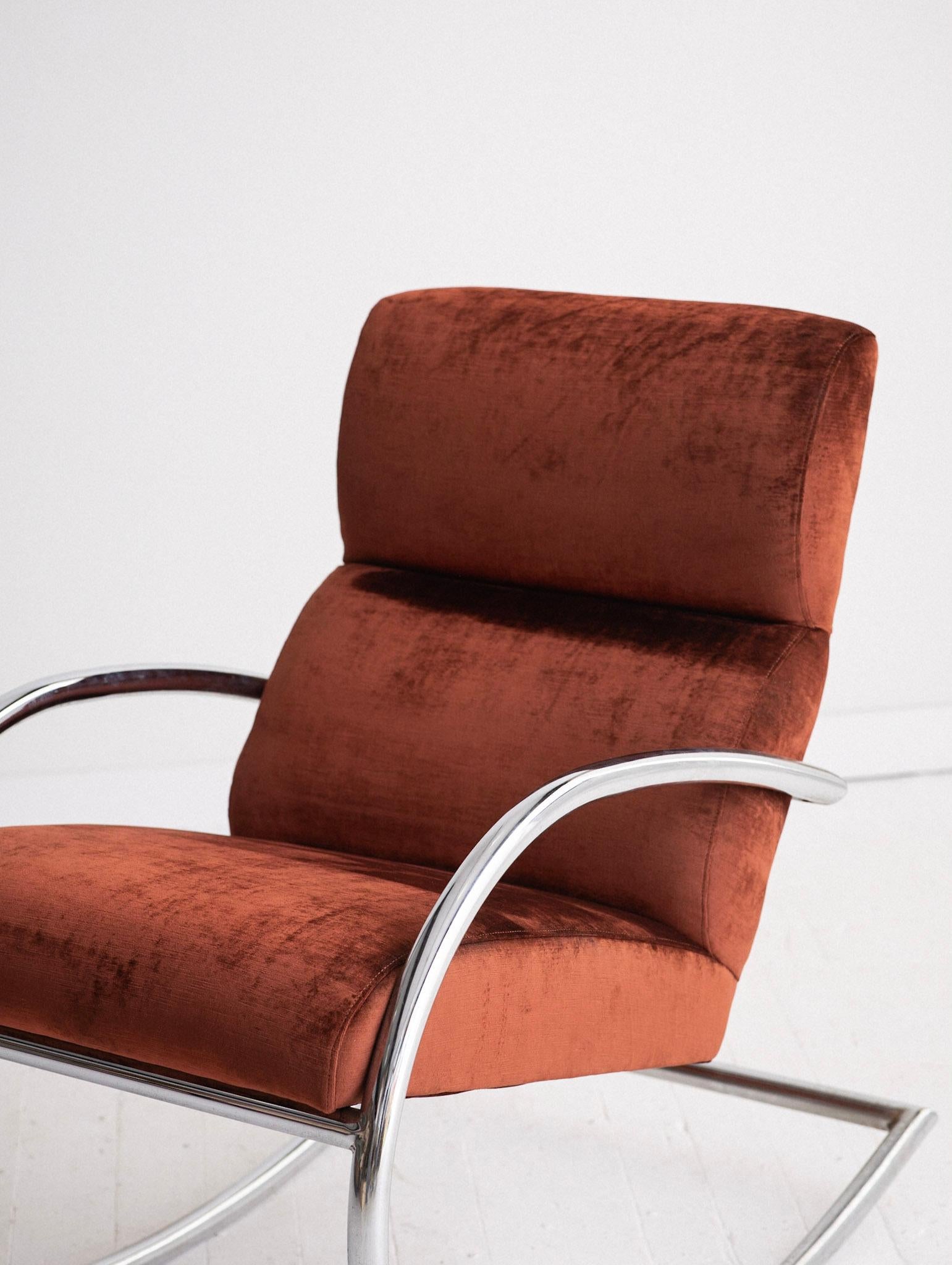 Mid Century Chrome Rocking Chair in Rust Velvet at 1stDibs | rust ...