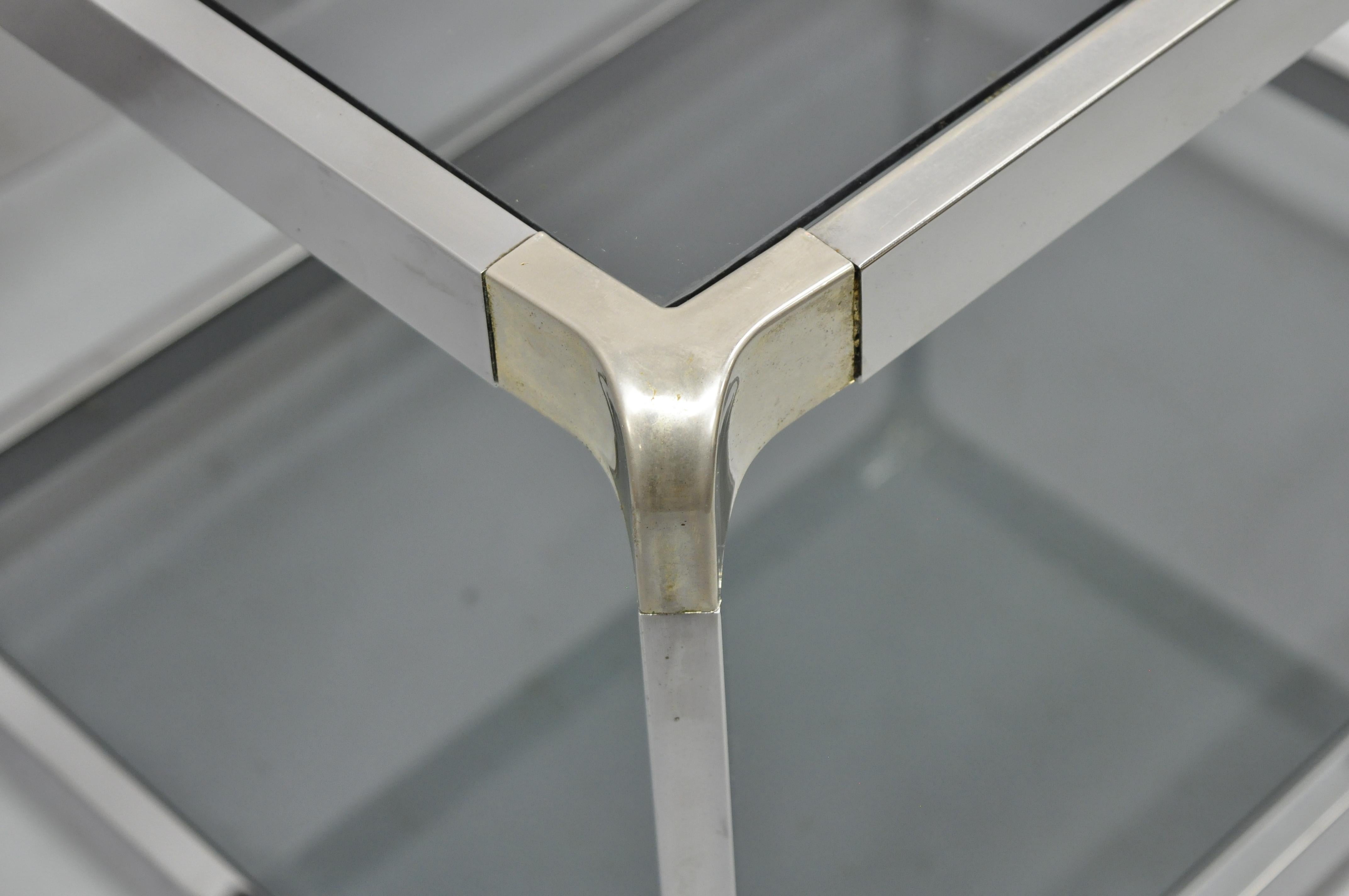 Mid-Century Modern Mid Century Chrome Smoked Glass Rolling Bar Cart Occasional Side Table on Wheels