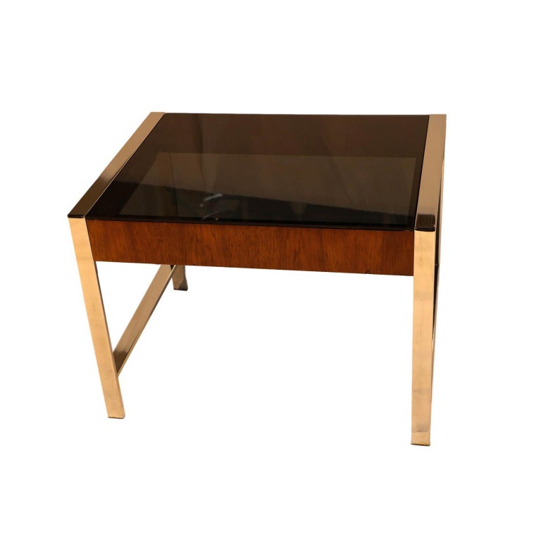 Midcentury Chrome Smoked Glass Side Table Milo Baughman Style For Sale