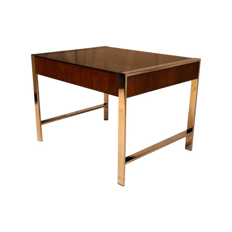 Midcentury Chrome Smoked Glass Side Table Milo Baughman Style For Sale