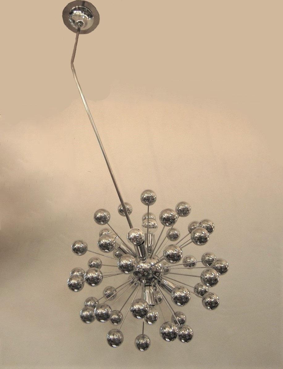 Mid-Century Chrome Sputnik 1960s Chandelier with Unusual Angled Stem For Sale 6