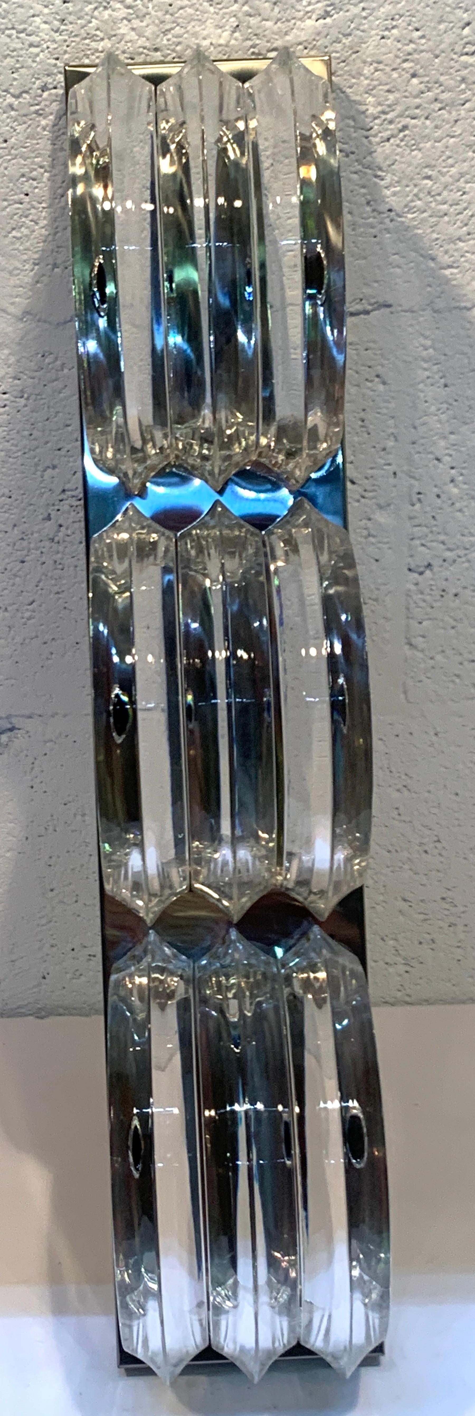 Midcentury Chrome & Stacked Lucite Three- Light Wall Sconce For Sale 1