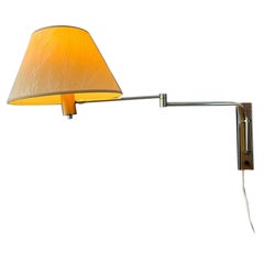 Mid Century Chrome Swing Arm Wall Lamp with Beige Shade, 1970's
