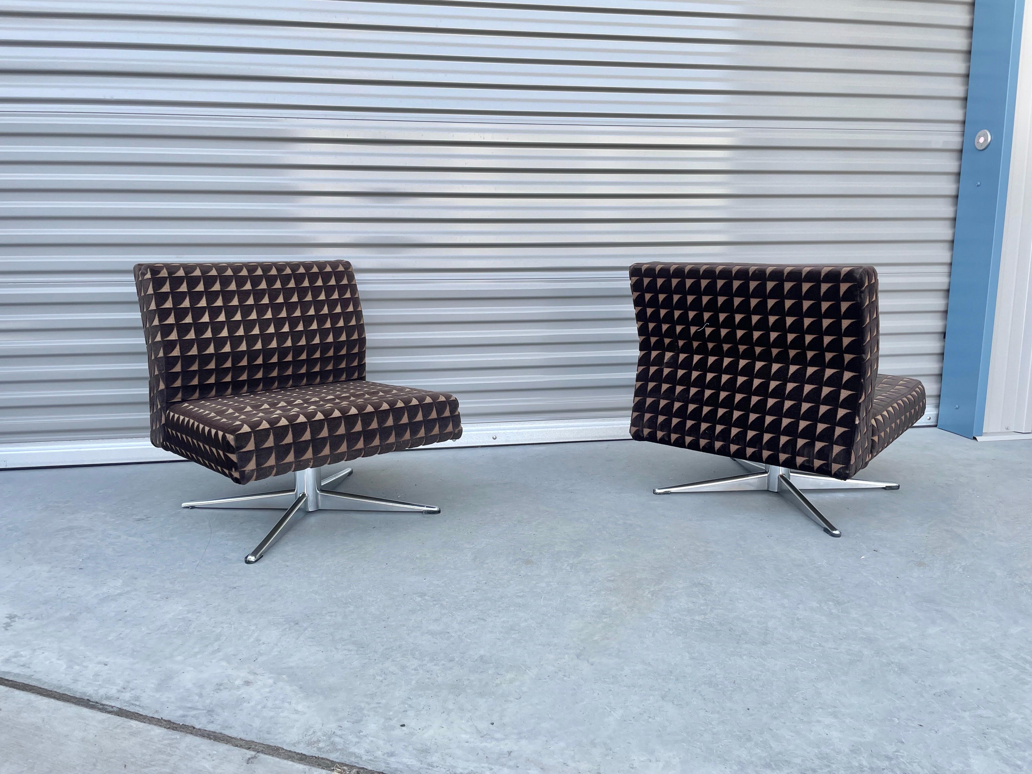 Mid-Century Modern Midcentury Chrome Swivel Lounge Chairs