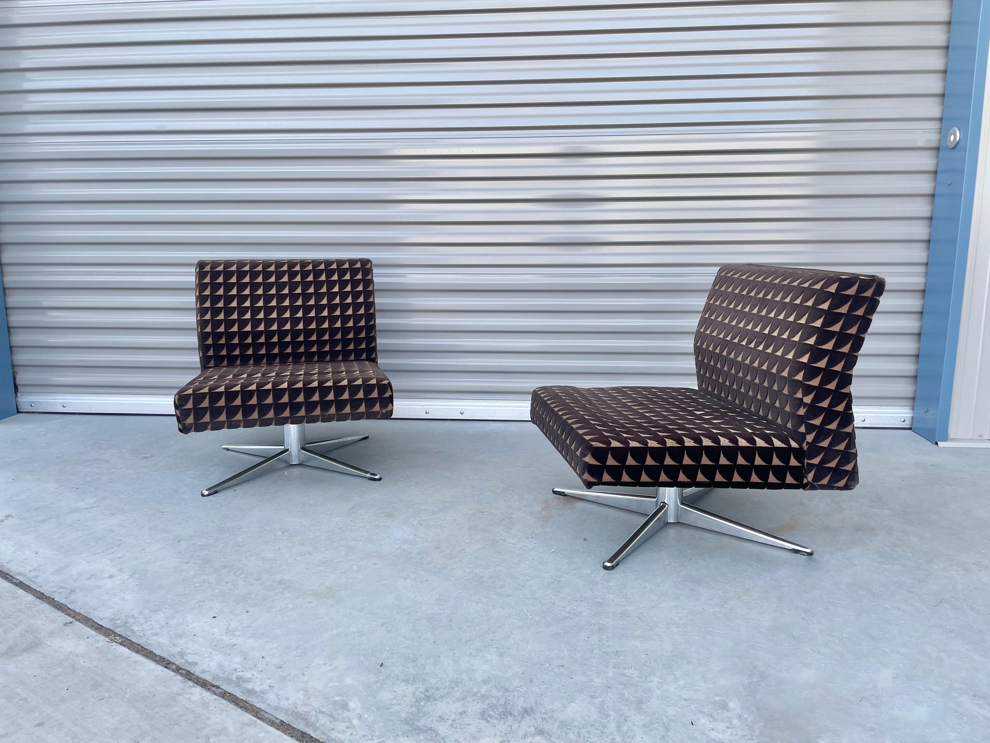 American Midcentury Chrome Swivel Lounge Chairs