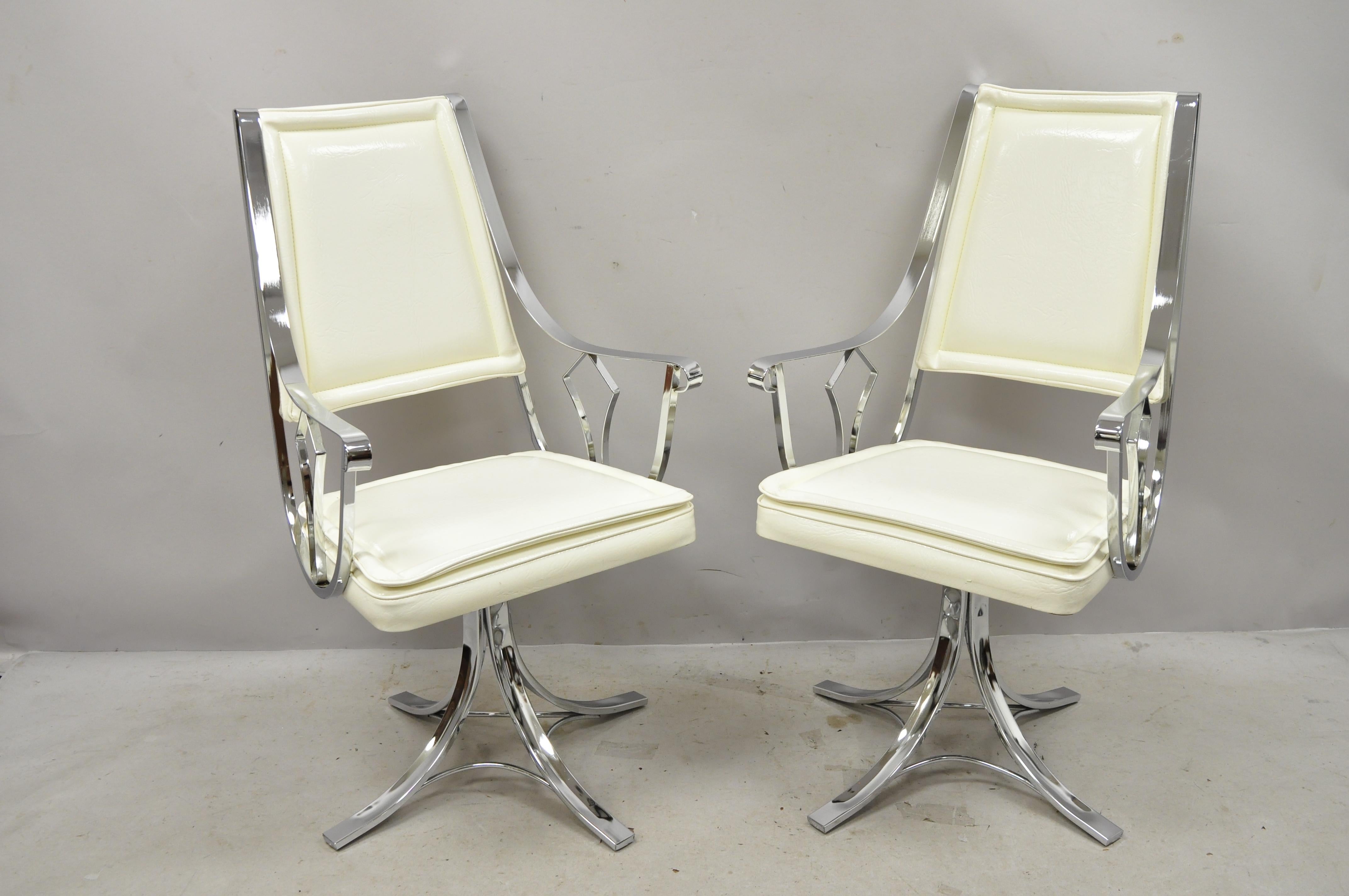 Midcentury Chrome Swivel Pedestal Base Dining Armchairs by Contempo, Set of 4 5