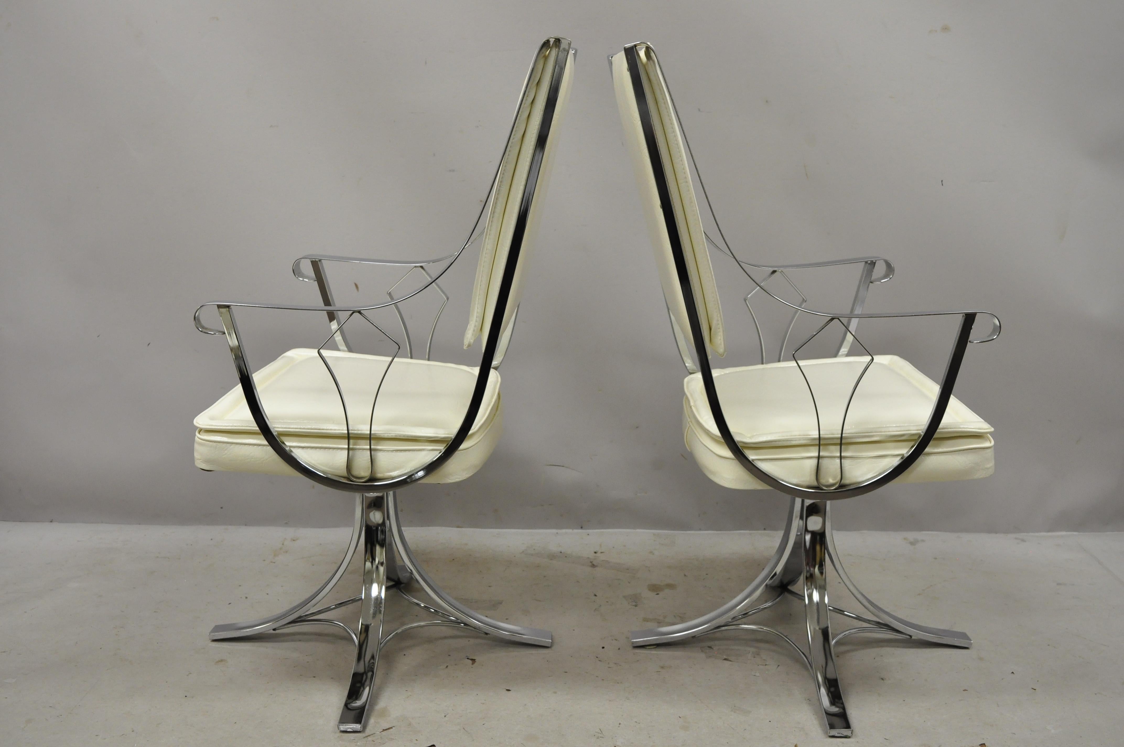 Mid-Century Modern Midcentury Chrome Swivel Pedestal Base Dining Armchairs by Contempo, Set of 4