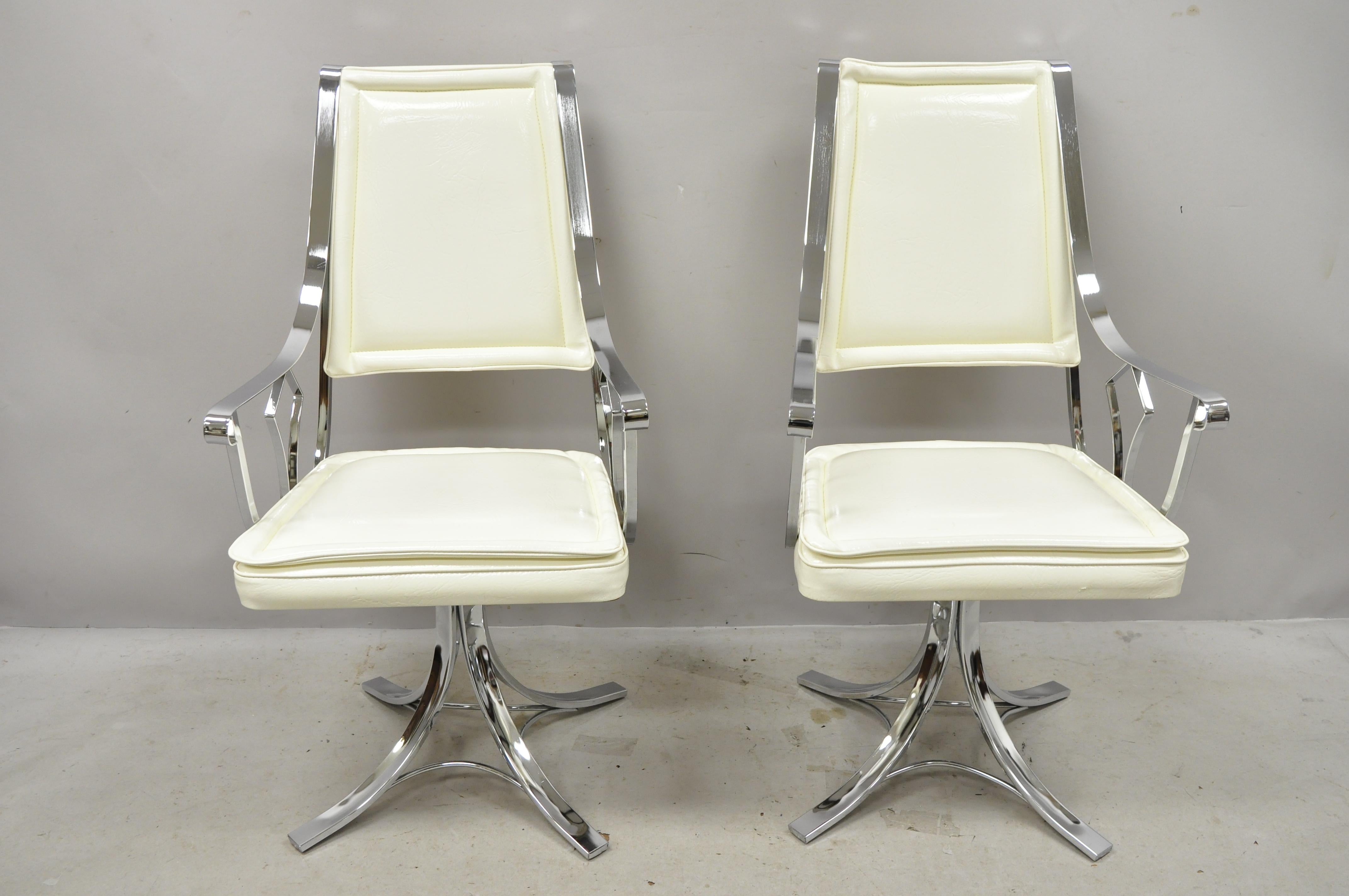 20th Century Midcentury Chrome Swivel Pedestal Base Dining Armchairs by Contempo, Set of 4