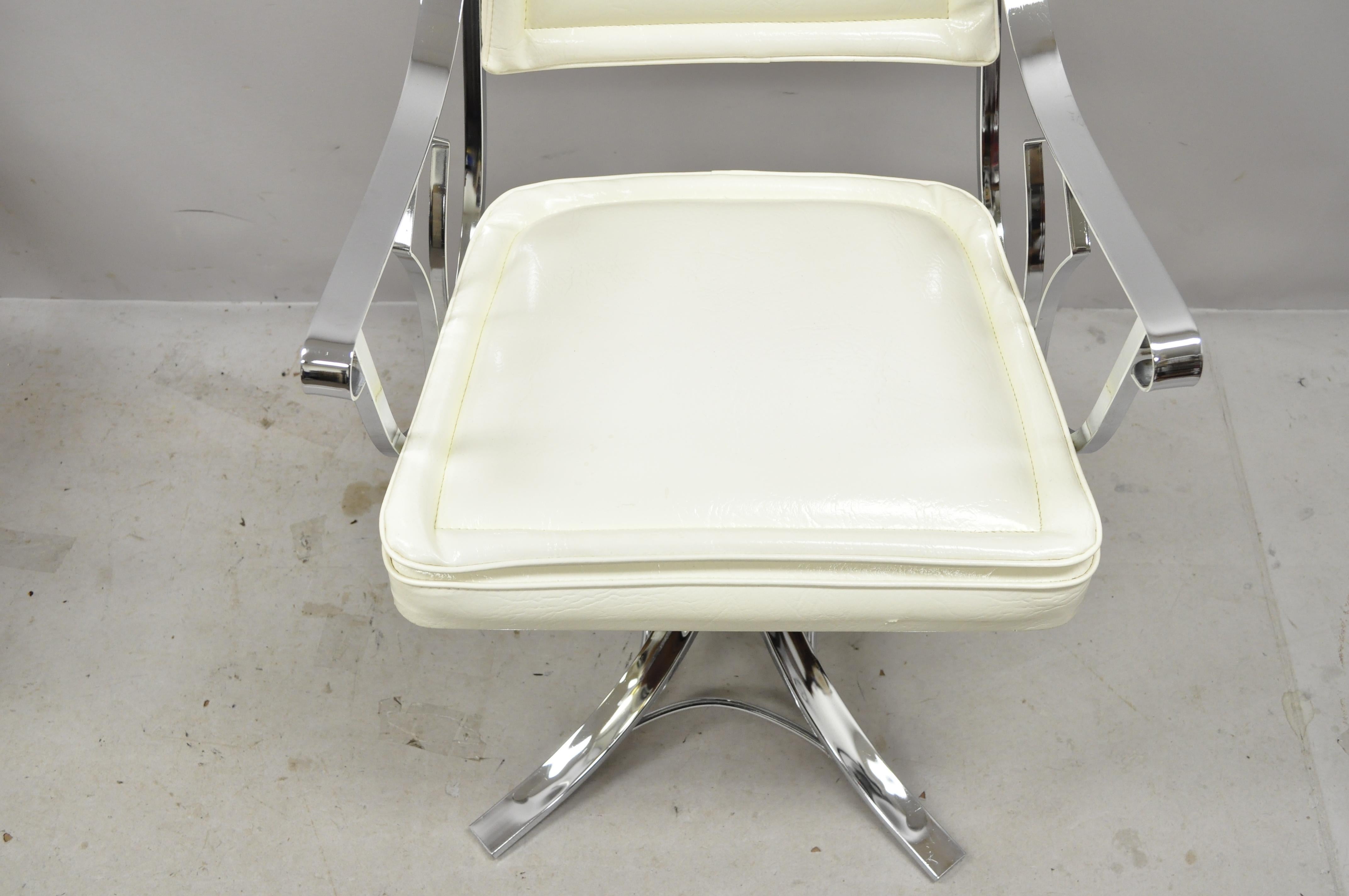 Midcentury Chrome Swivel Pedestal Base Dining Armchairs by Contempo, Set of 4 2
