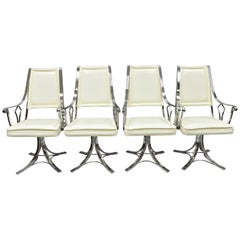 Midcentury Chrome Swivel Pedestal Base Dining Armchairs by Contempo, Set of 4