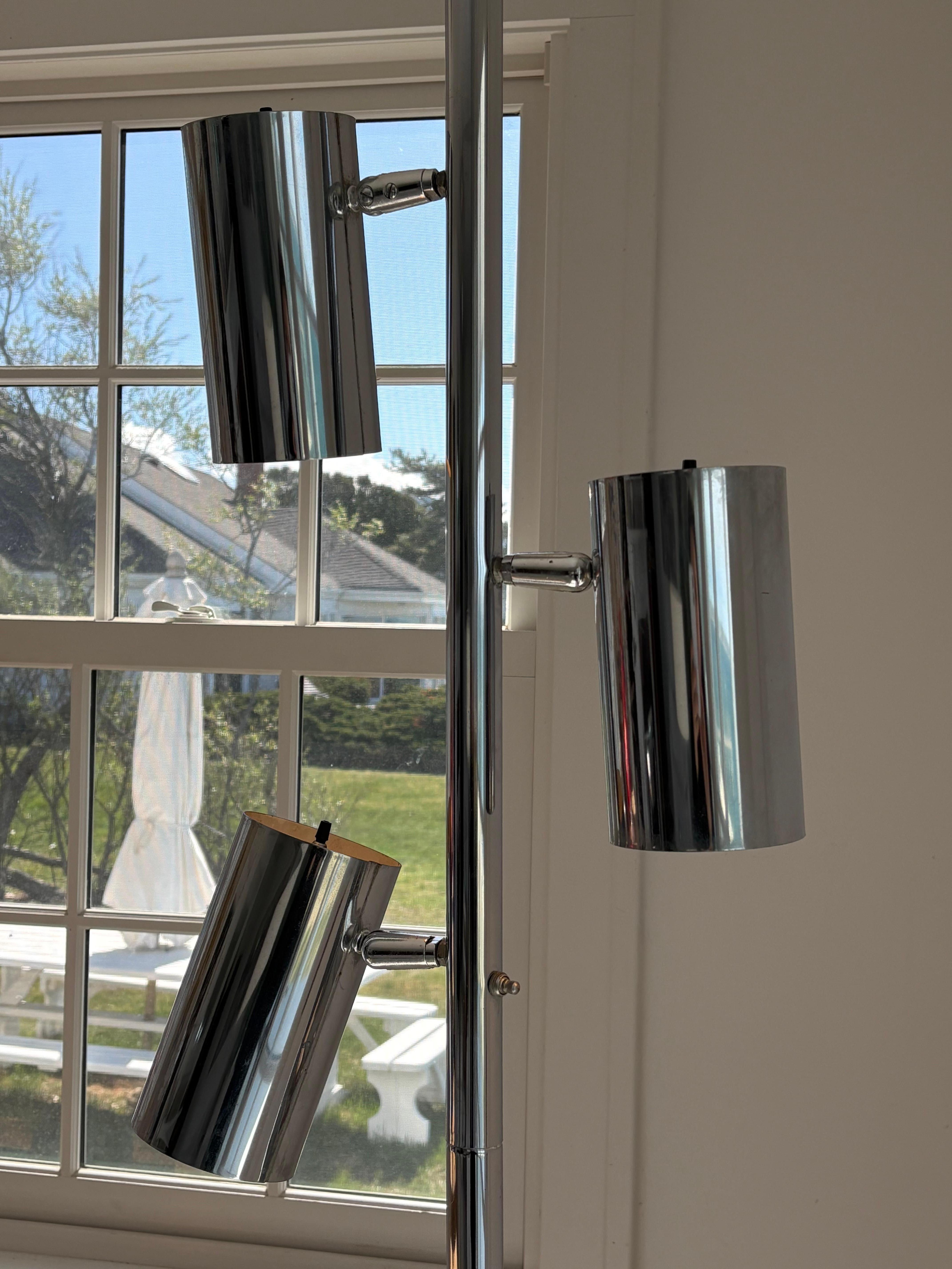 Metal Mid Century Chrome Tension Pole Floor Lamp with 3 Chrome Cylinder Shades