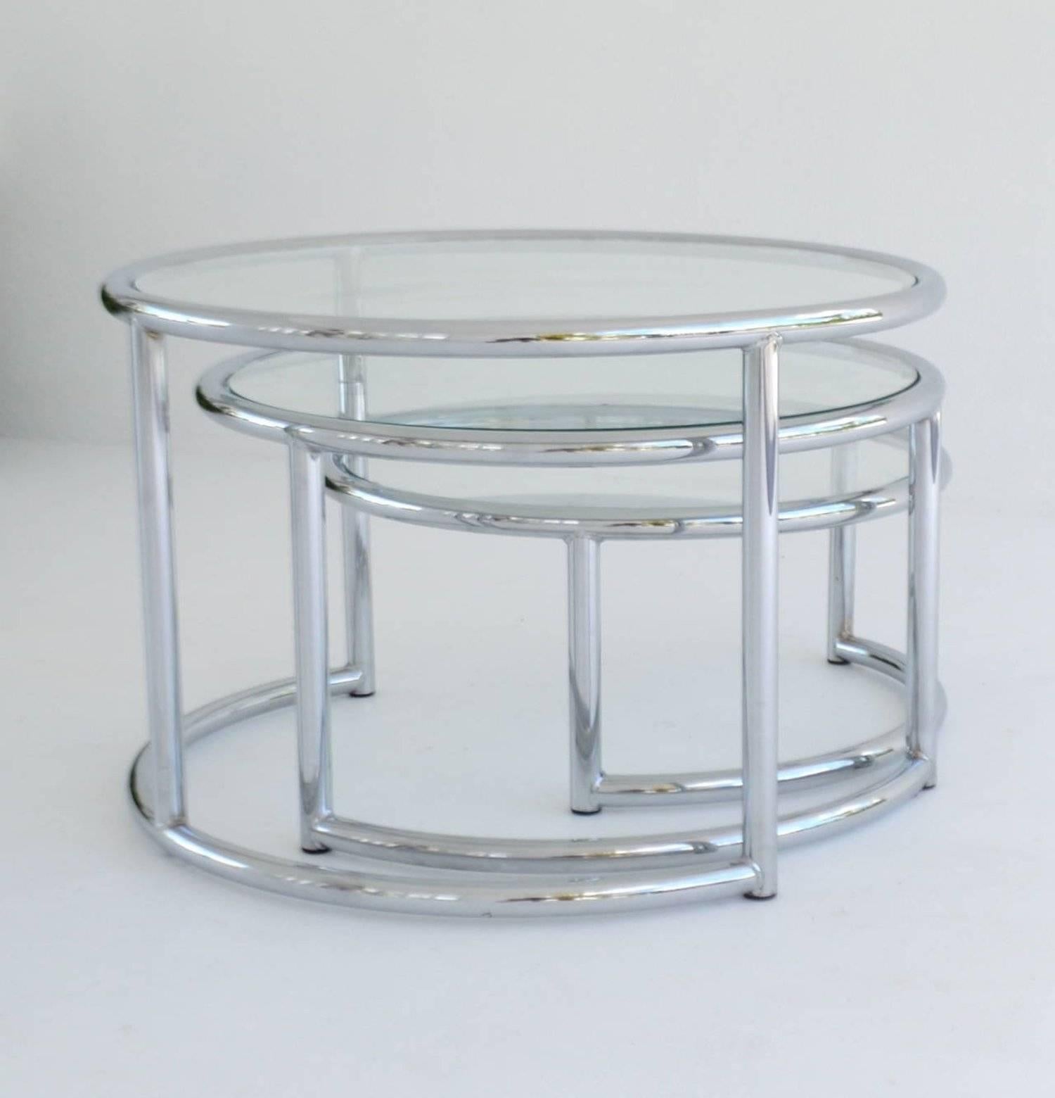 Late 20th Century Midcentury Chrome Three-Tier Cocktail or Side Table For Sale