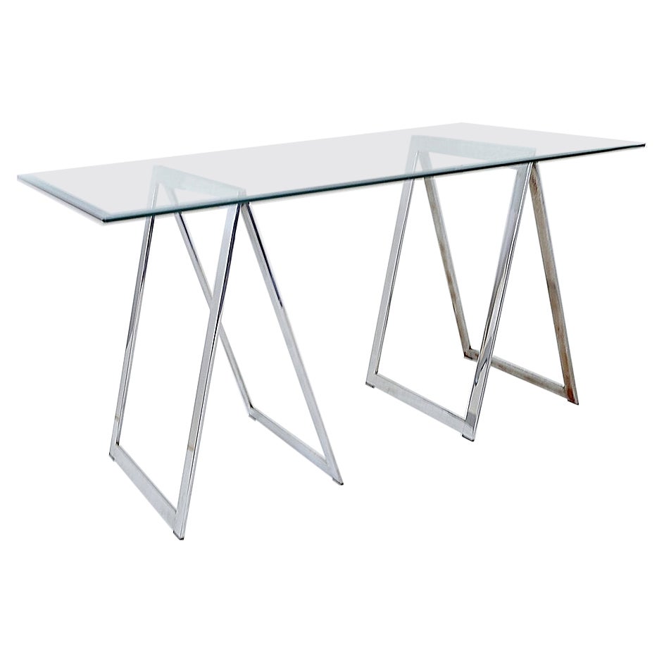 Mid-Century Chrome Trestles Desk, 1970s en venta