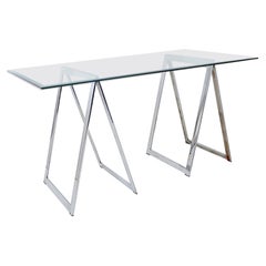 Mid-Century Chrome Trestles Desk, 1970s