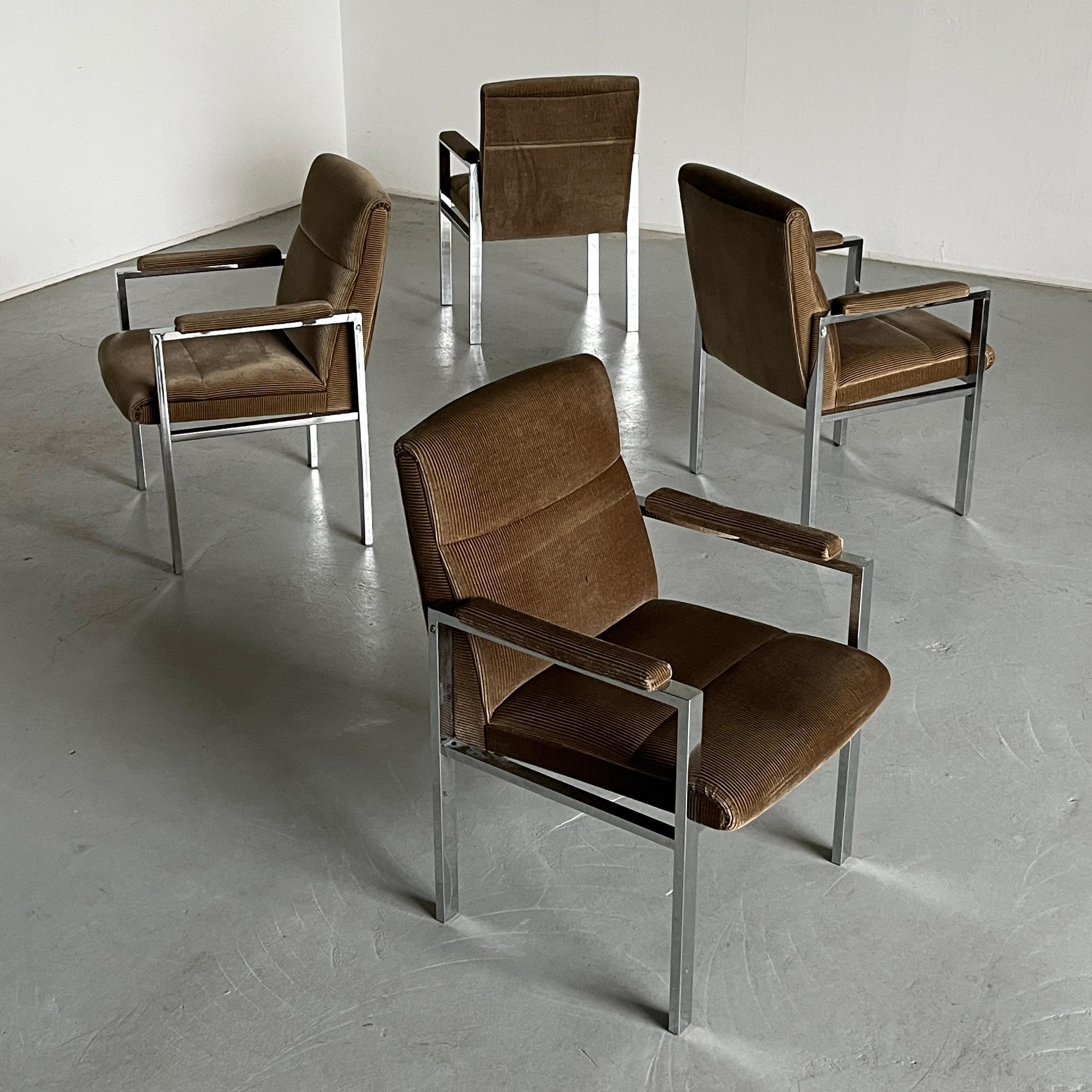 Mid-Century Modern Mid-Century Chrome Tubular Steel and Corduroy Upholstery Armchairs, 70s Germany For Sale