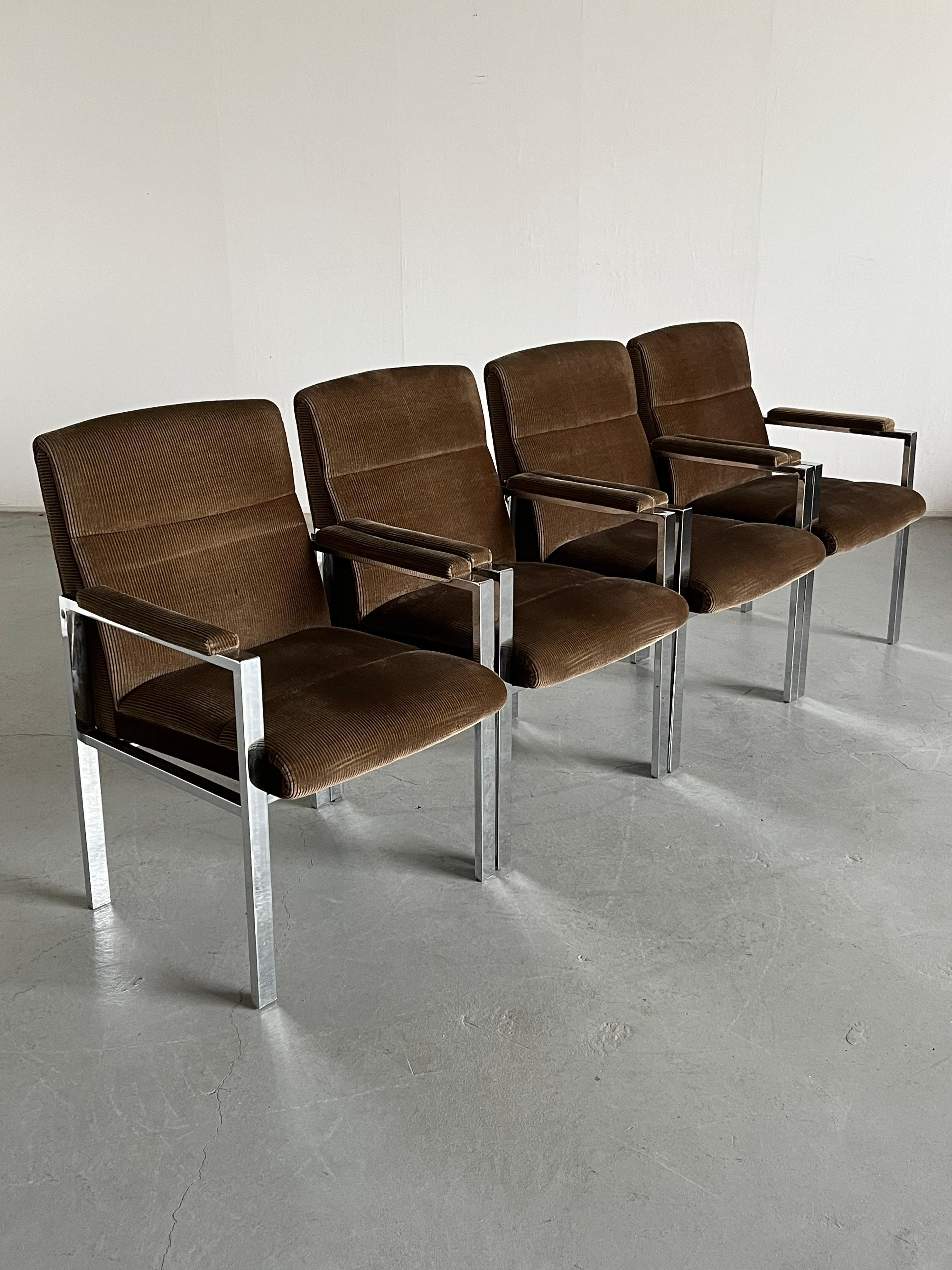 Mid-Century Chrome Tubular Steel and Corduroy Upholstery Armchairs, 70s Germany In Good Condition For Sale In Zagreb, HR