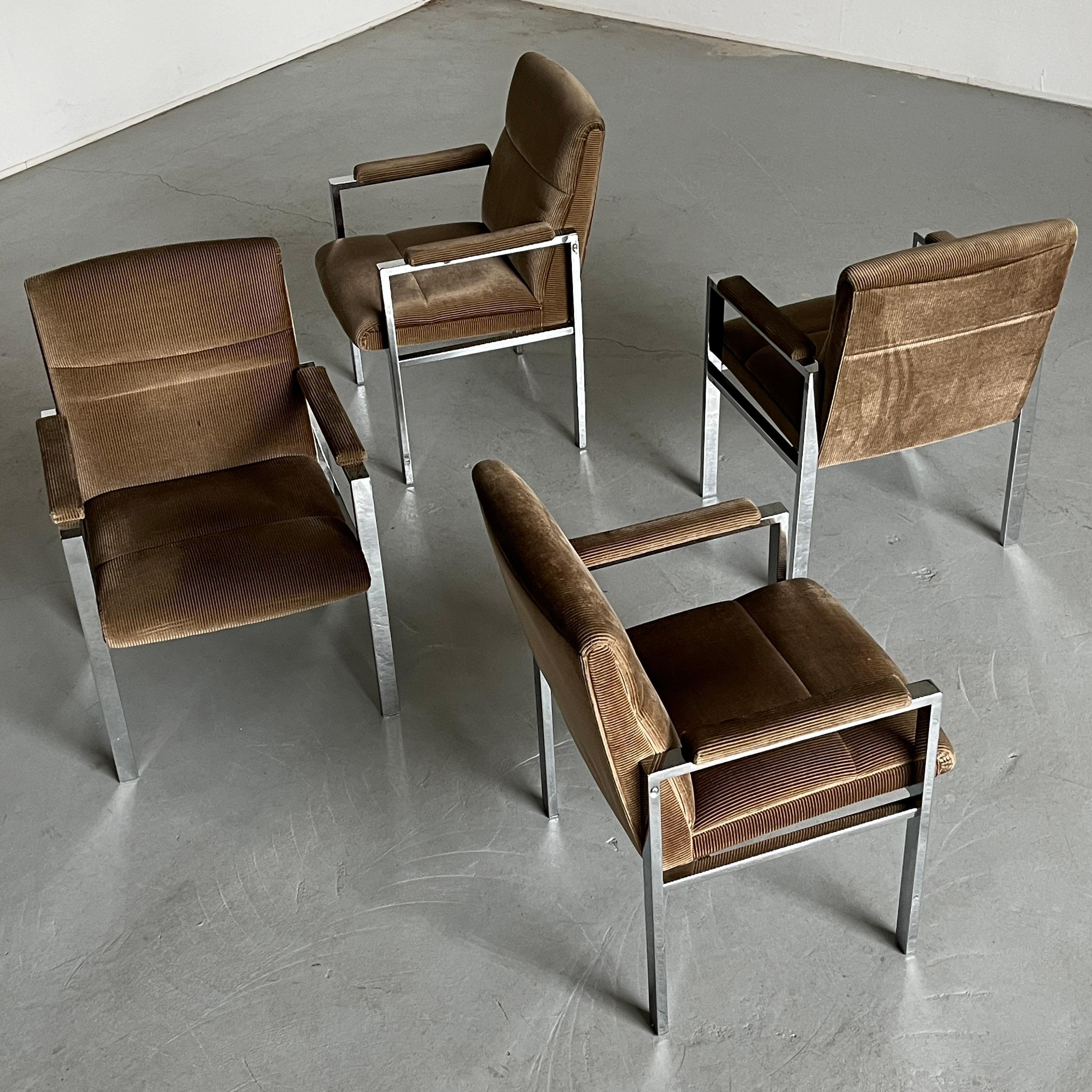 Late 20th Century Mid-Century Chrome Tubular Steel and Corduroy Upholstery Armchairs, 70s Germany For Sale